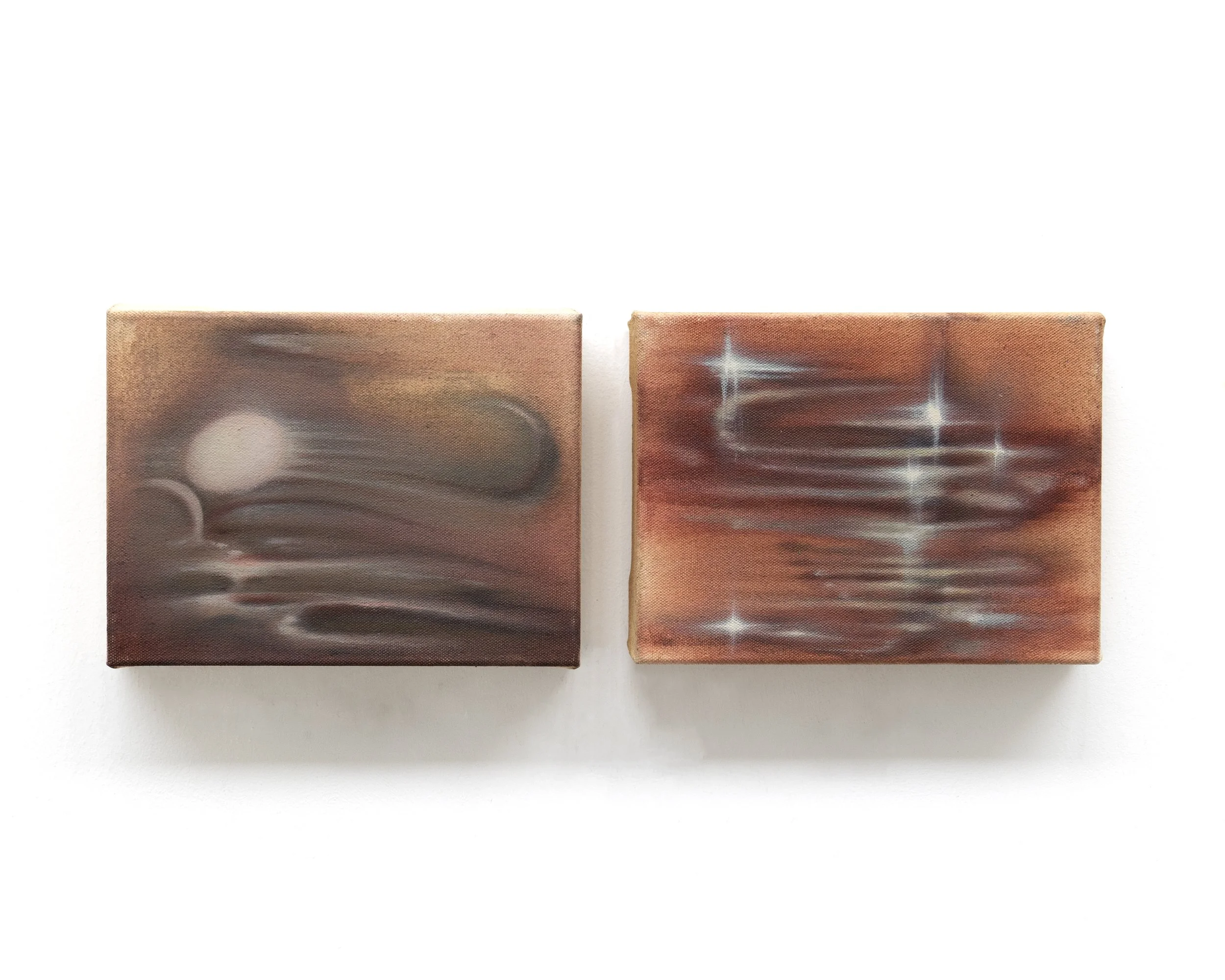 Biospecimen |||: Diptych, 2025. Oil on cotton canvas — 15 x 20 cm each