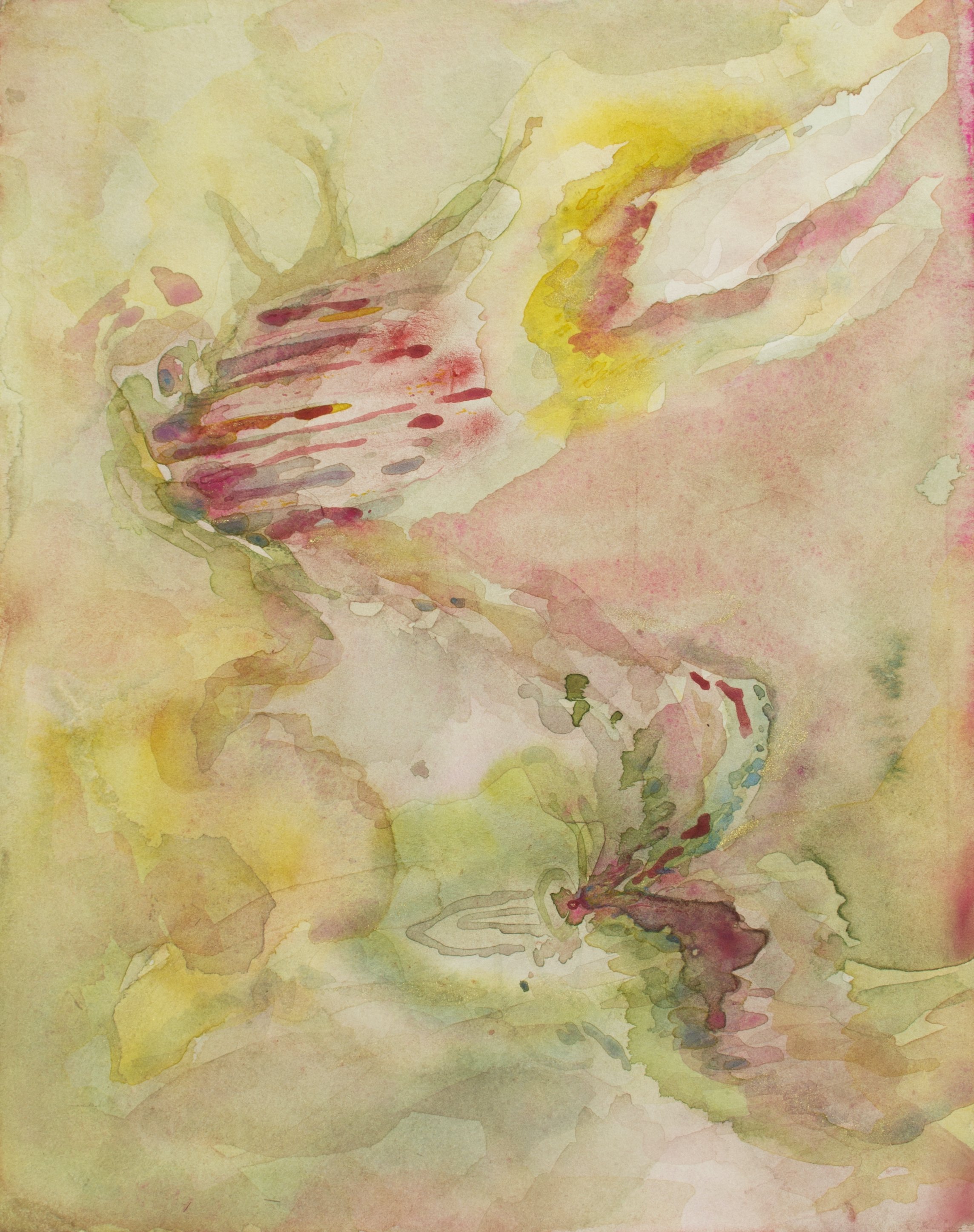 Flytrap, 2025. Watercolour and metal medium on paper — 25.4 x 20.3 cm