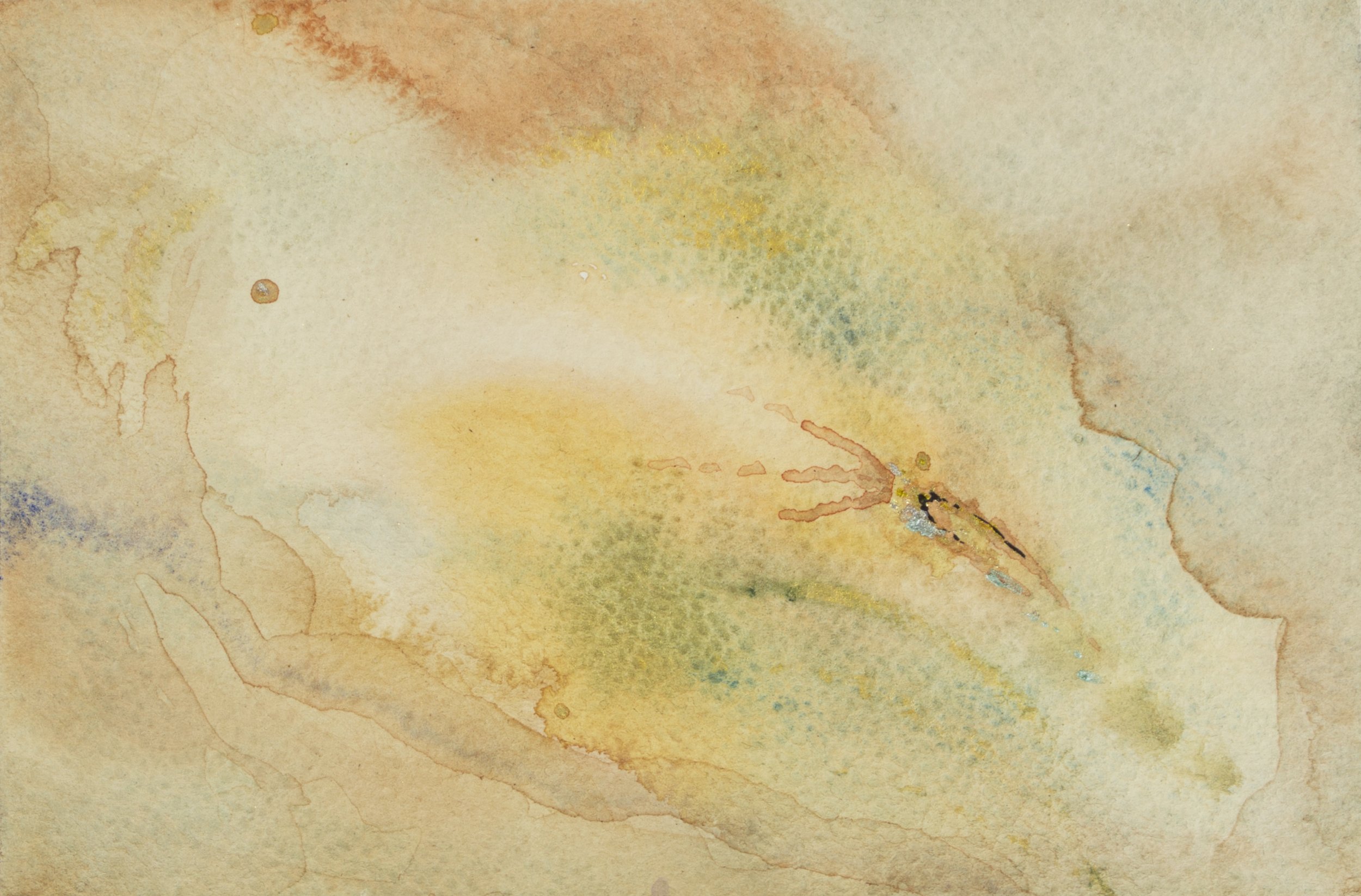 Early Hours, 2025. Watercolour and metal medium on paper — 10 x 14.8 cm