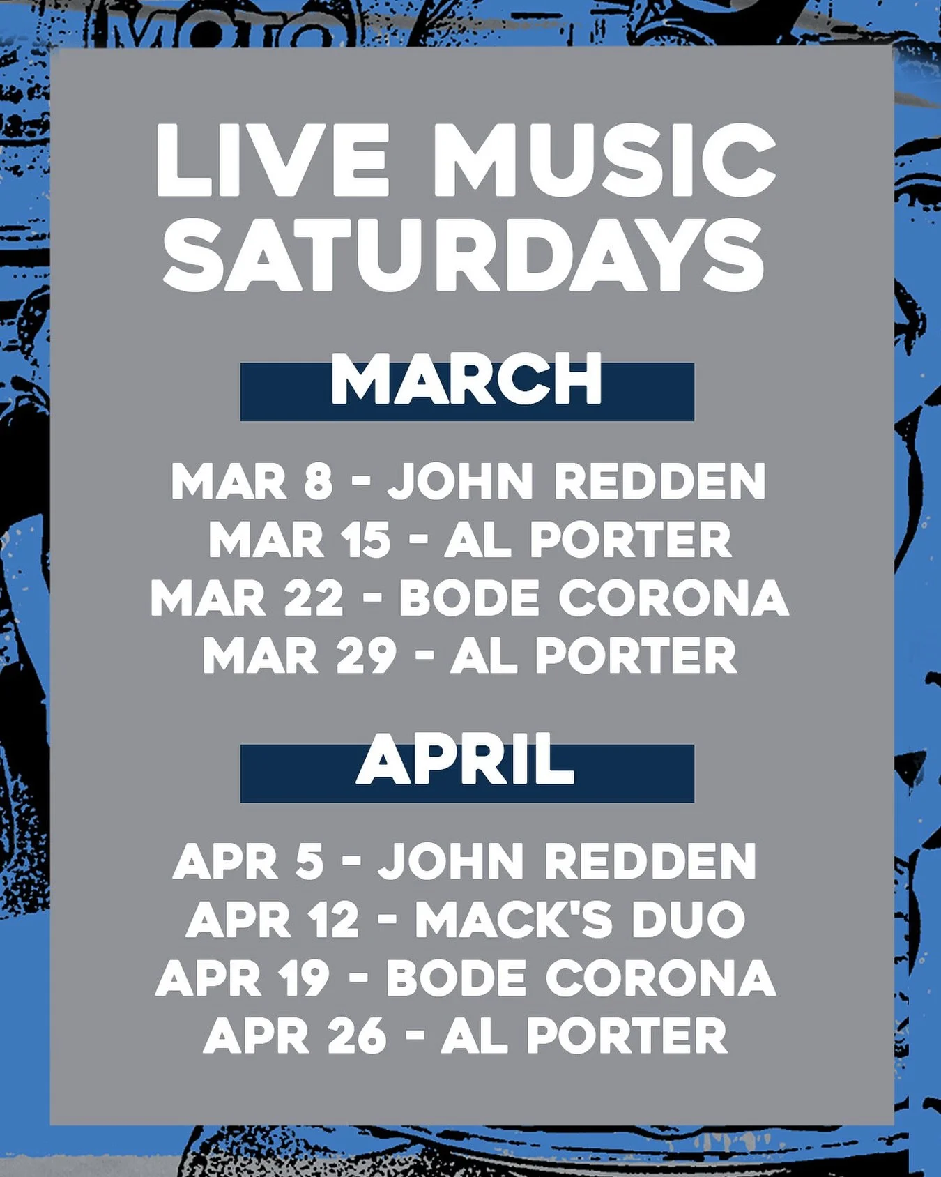 🚨 let’s get ready to jam!… 
Join us in Falmouth, Saturdays for Live Music.
Every Saturday night in March through April. 
We will be featuring artist from across the cape, tasty pizza and good vibes!