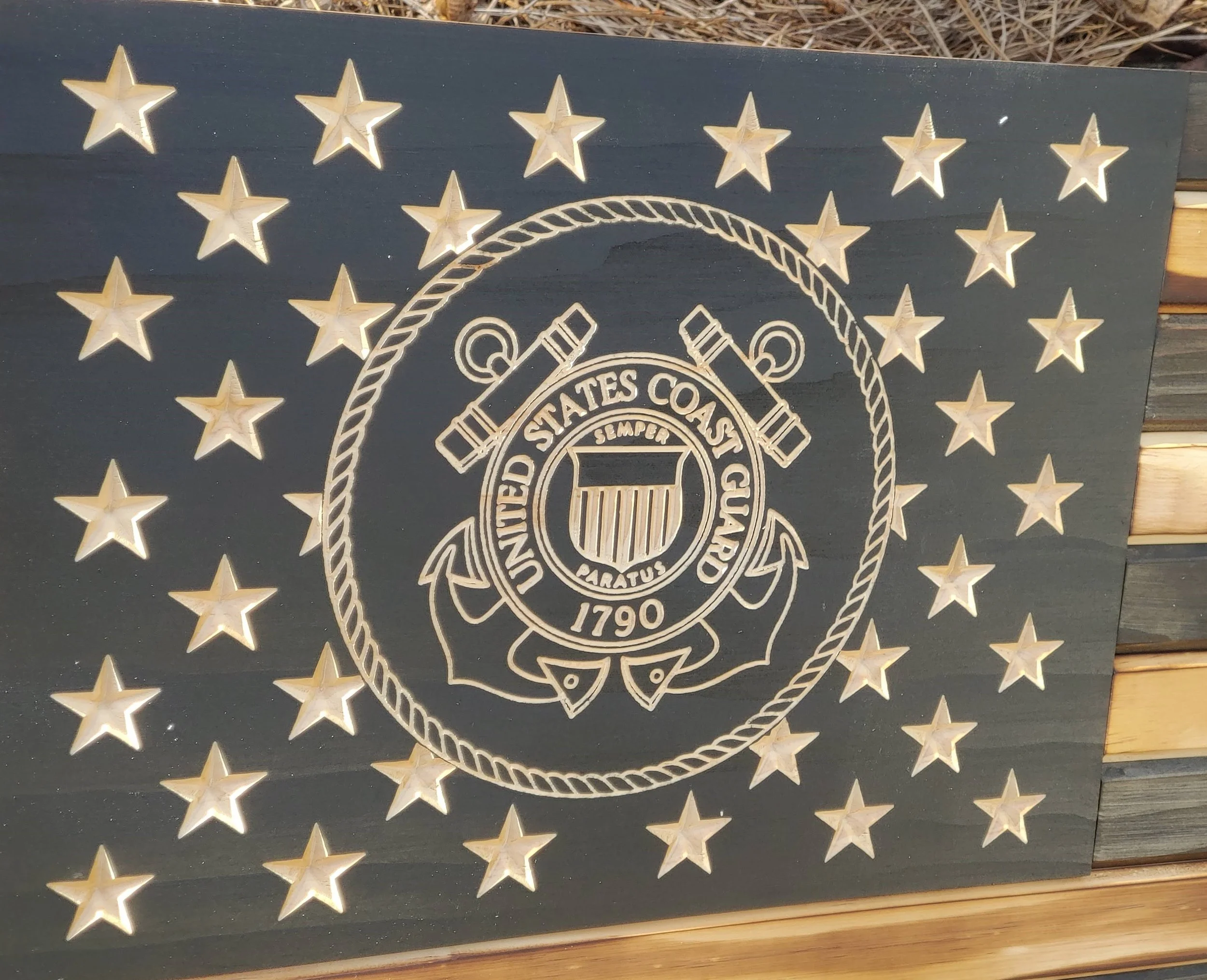 Military Branch Flag Concealment Coat Rack with Coast Guard emblem