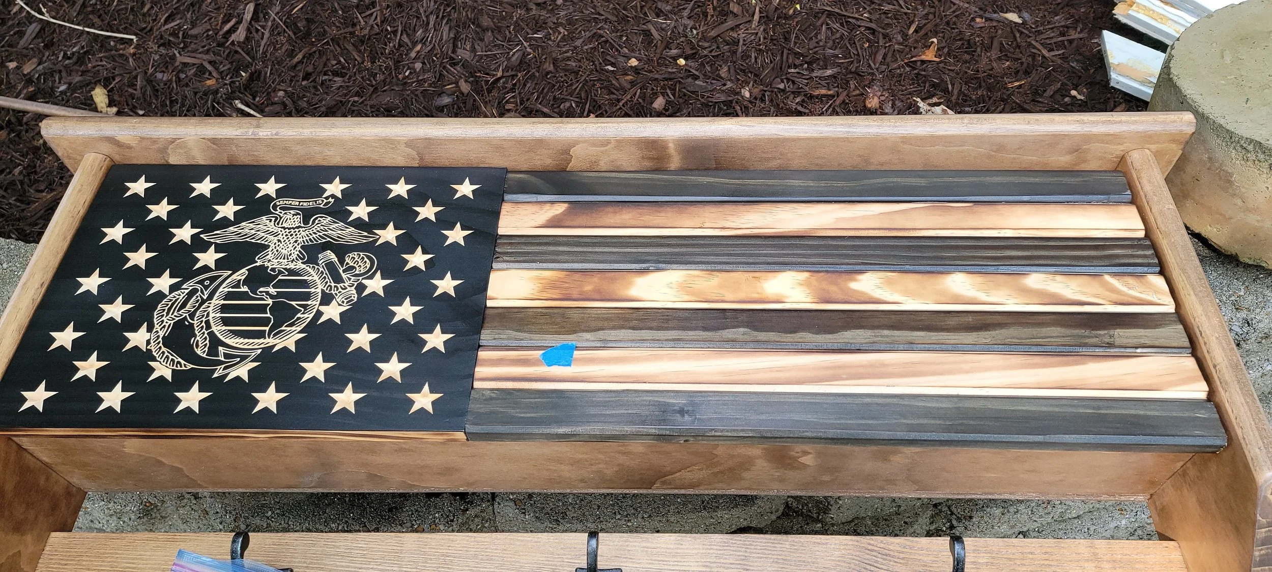 Wooden American flag with Marine Corps emblem
