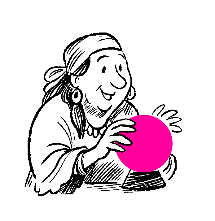 A stylized illustration of a hand reaching to grip a pink circular object with a trail indicating motion, against a black background.