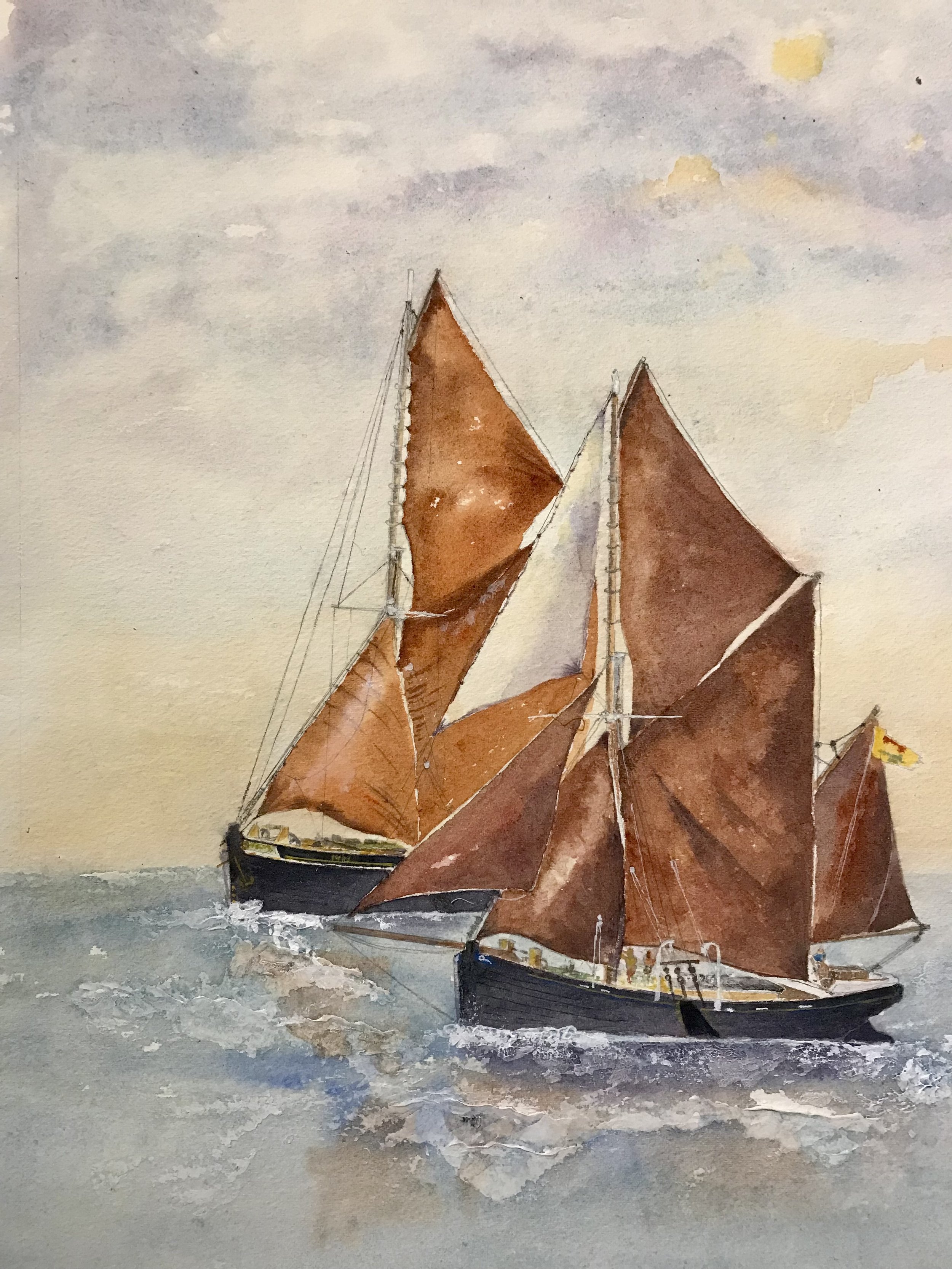 Match Race - 2 Thames sailing barges under full sail.