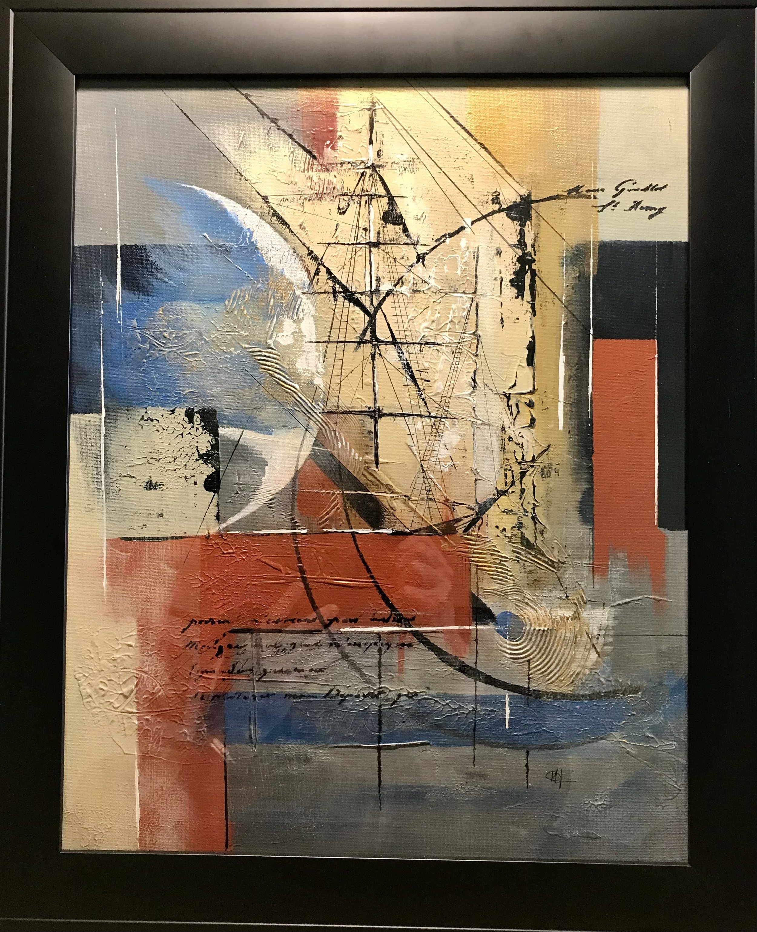 "Charlestown" A marine abstraction in acrylics 50 x40 cms. Sold at UTR exhibition Headcorn Kent on 7th /8th Sept 2024