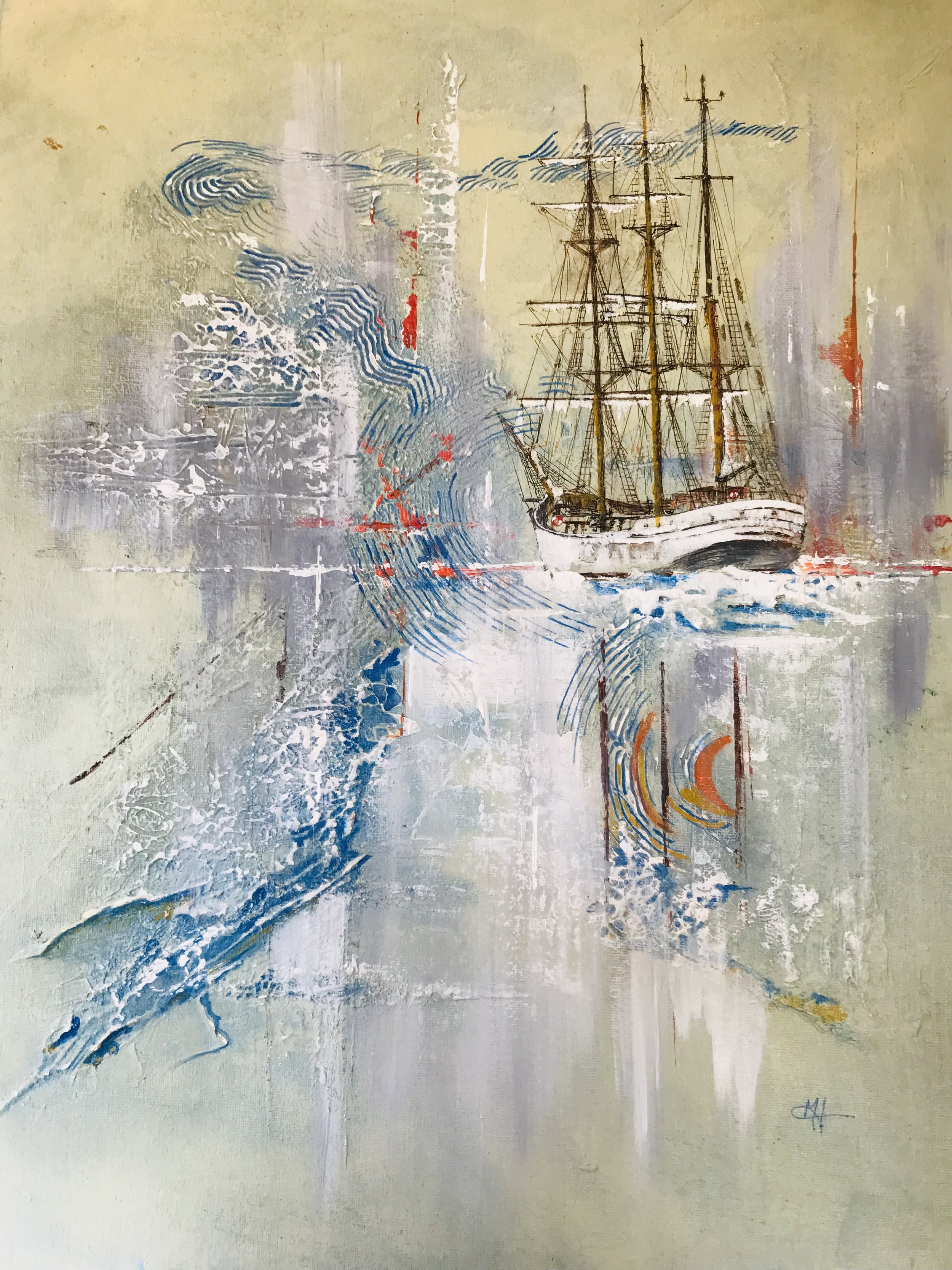 "Fjords" Acrylics and mixed media 50x40cms, on Canvas board. Where realism meets abstraction.