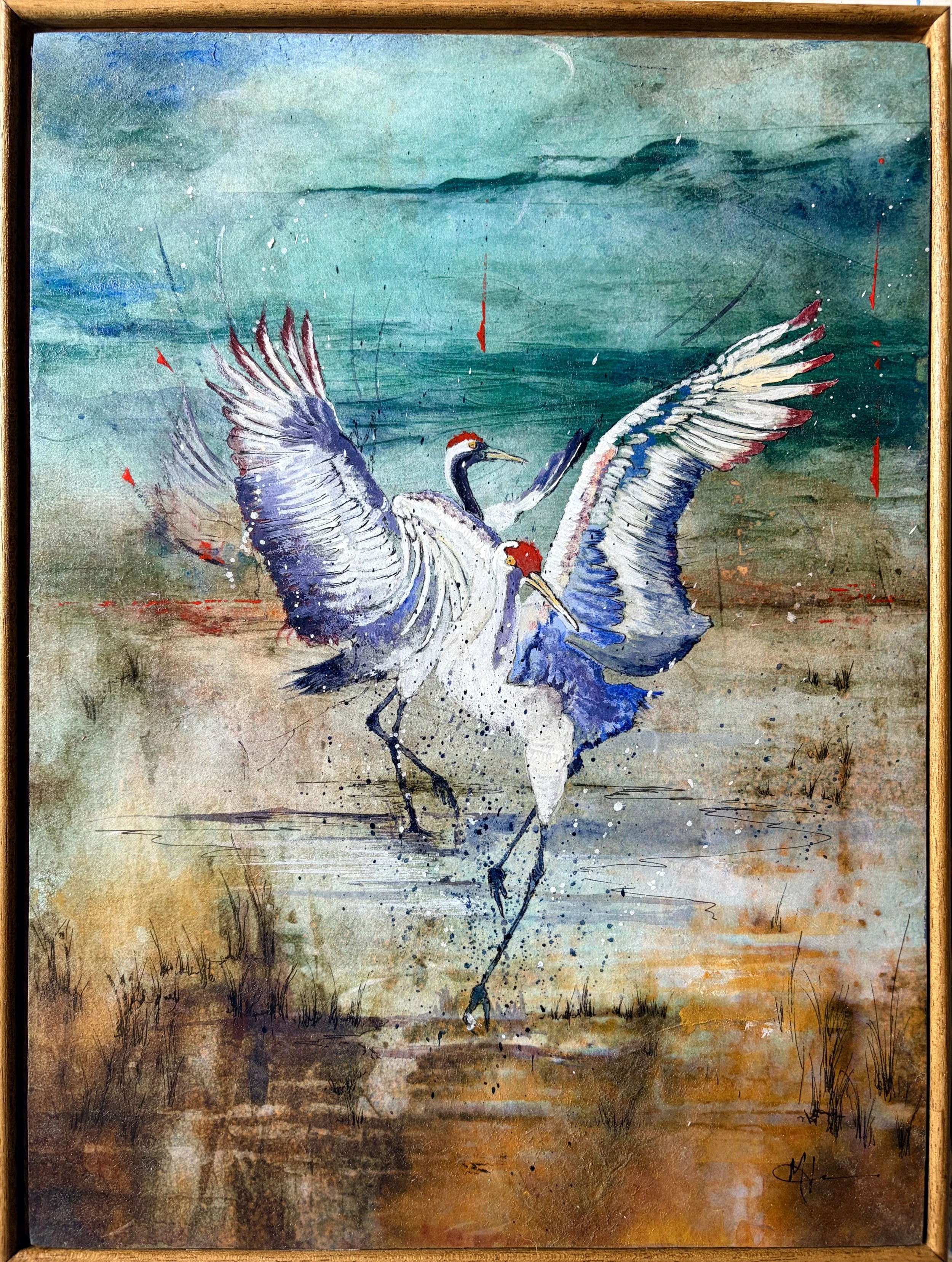 The Dance: Two Japanese red crown cranes perform their customary dance.
