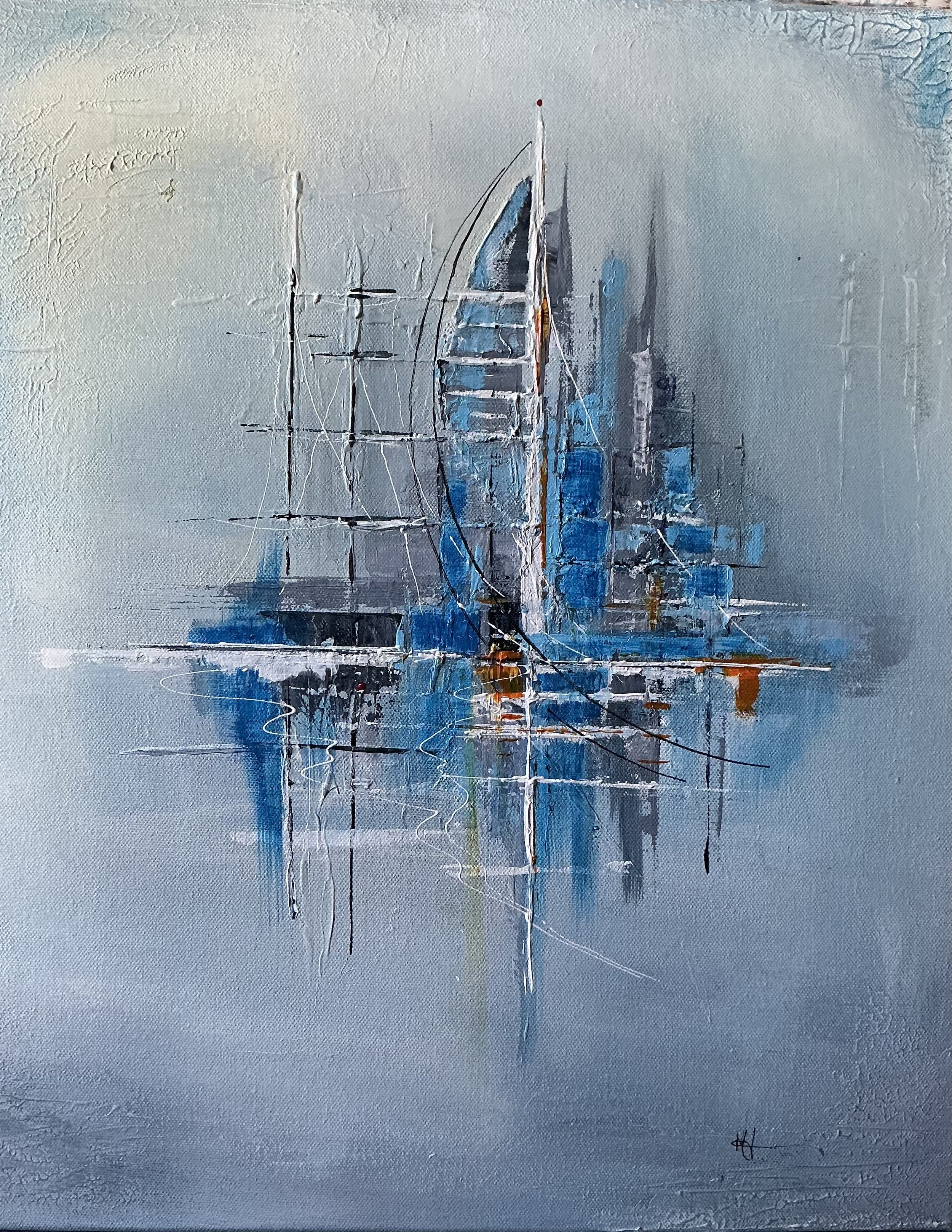 "Portsmouth" An abstract sea scape of Portsmouth Harbour in acrylics. 50 x 40cms.