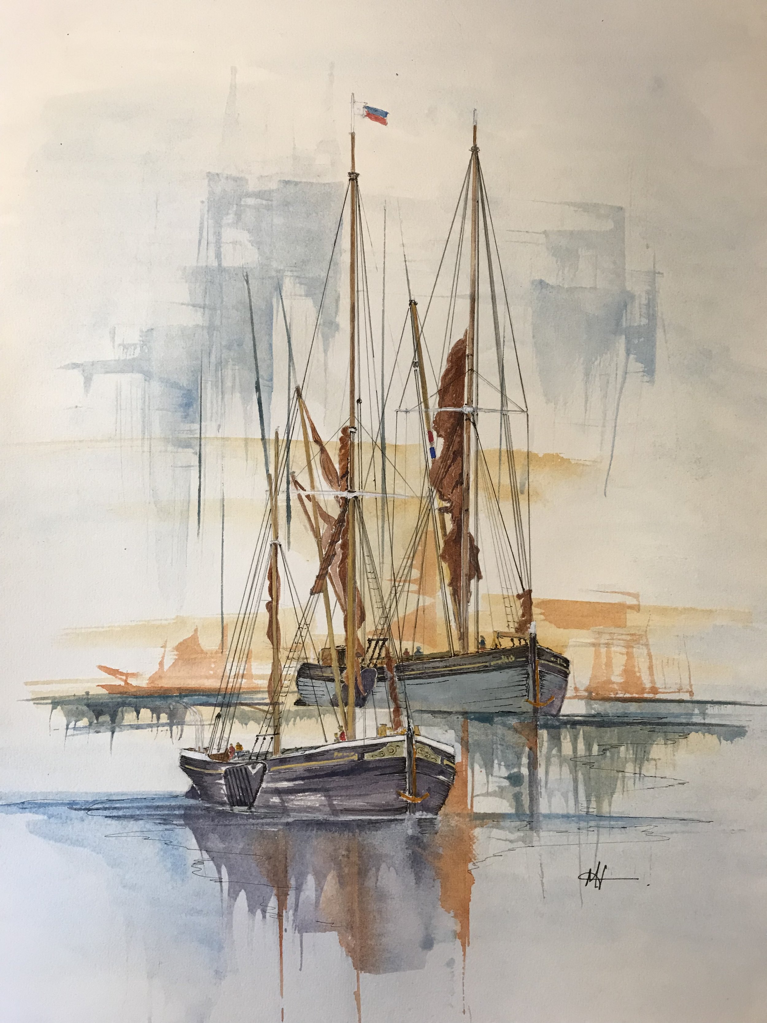 Two Thames Sailing barges.