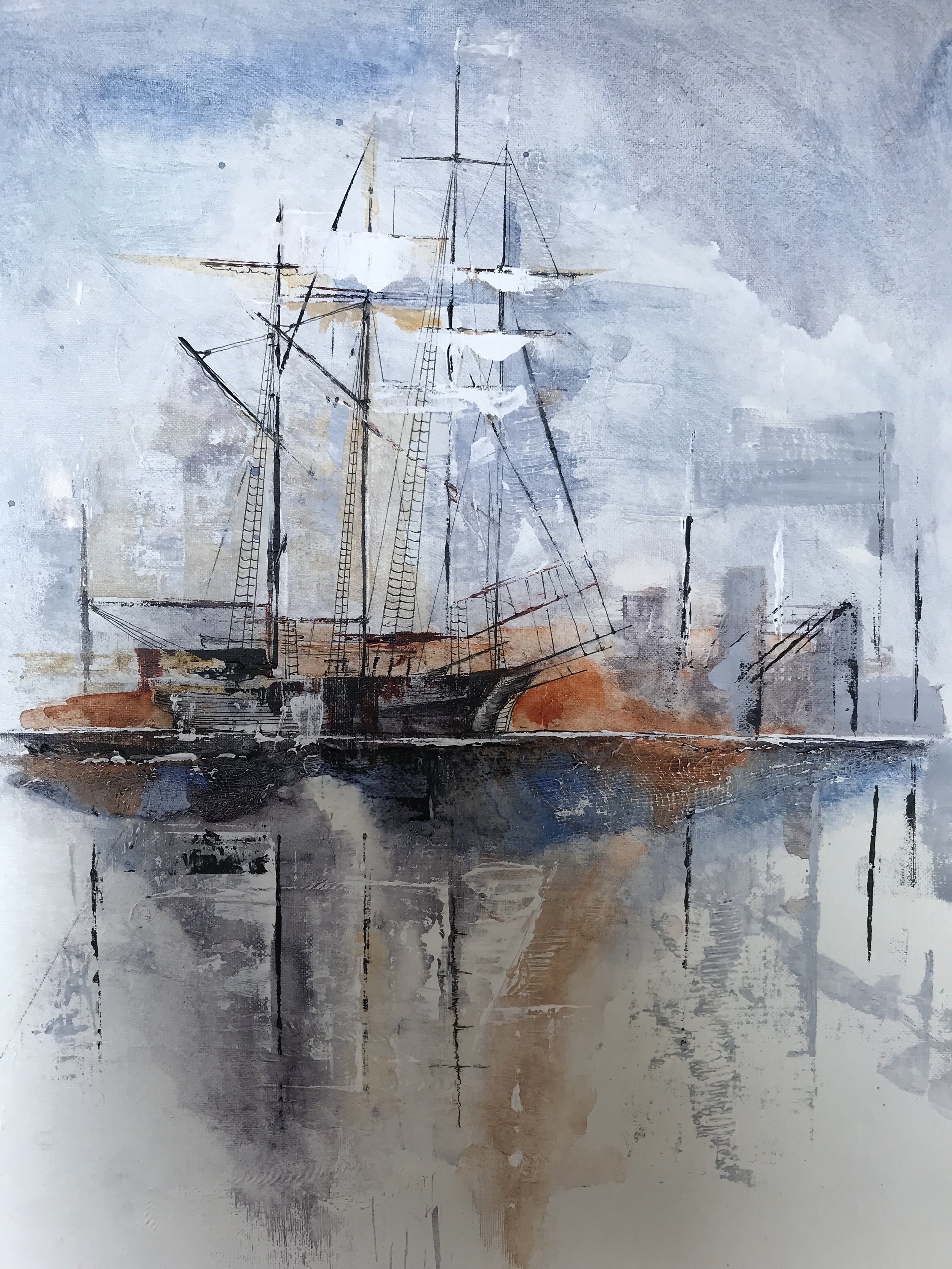 Harbour Roads. A 50 x40 cms mixed media on 100% cotton board.