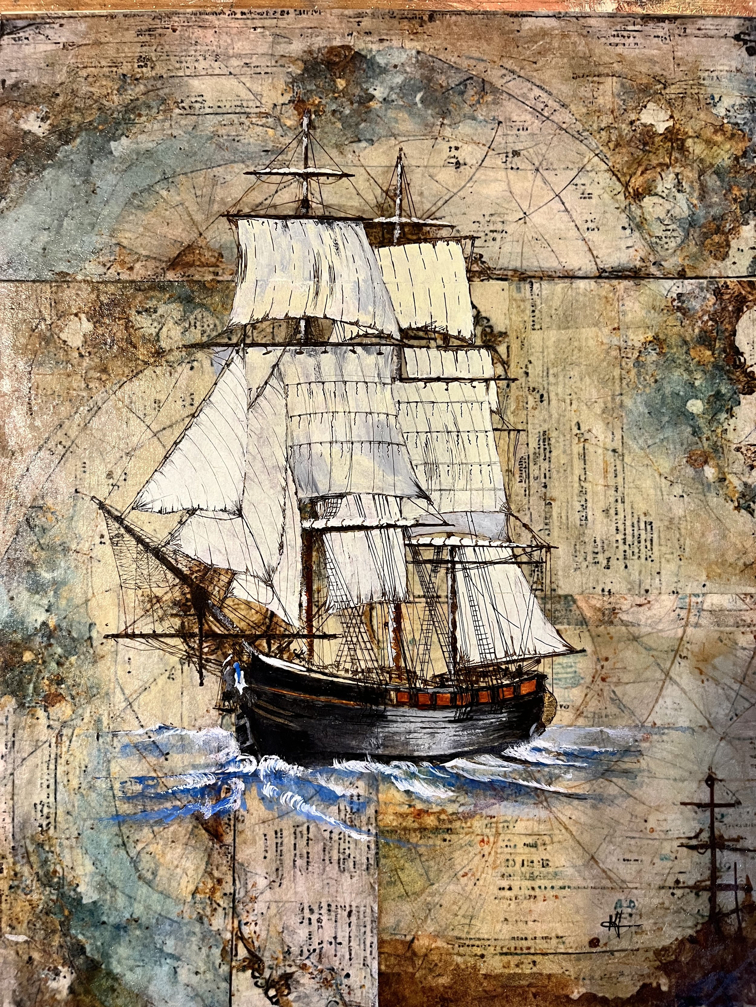 "Ocean adventure"
Acrylics and decoupage 50x40 cms