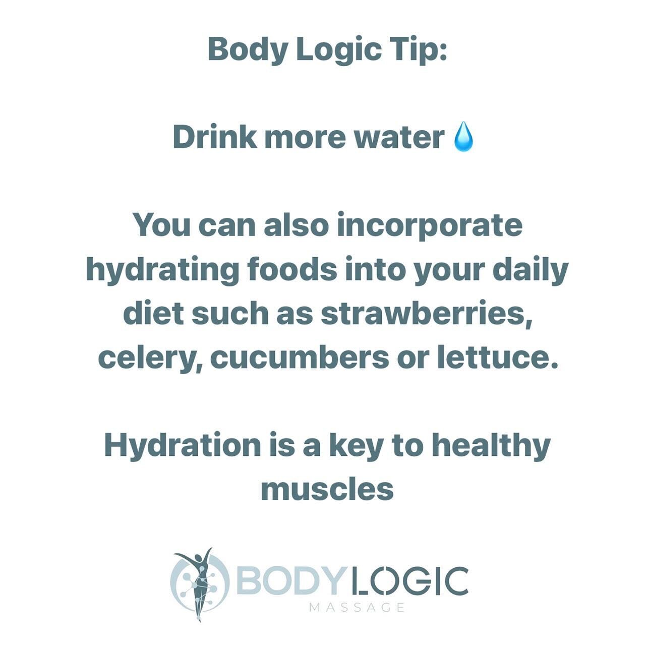 Keep your muscles strong and supple by staying hydrated! Hydration helps transport nutrients to your muscles, improves their performance, and speeds up recovery.

#bodylogic #healthtips #hydration