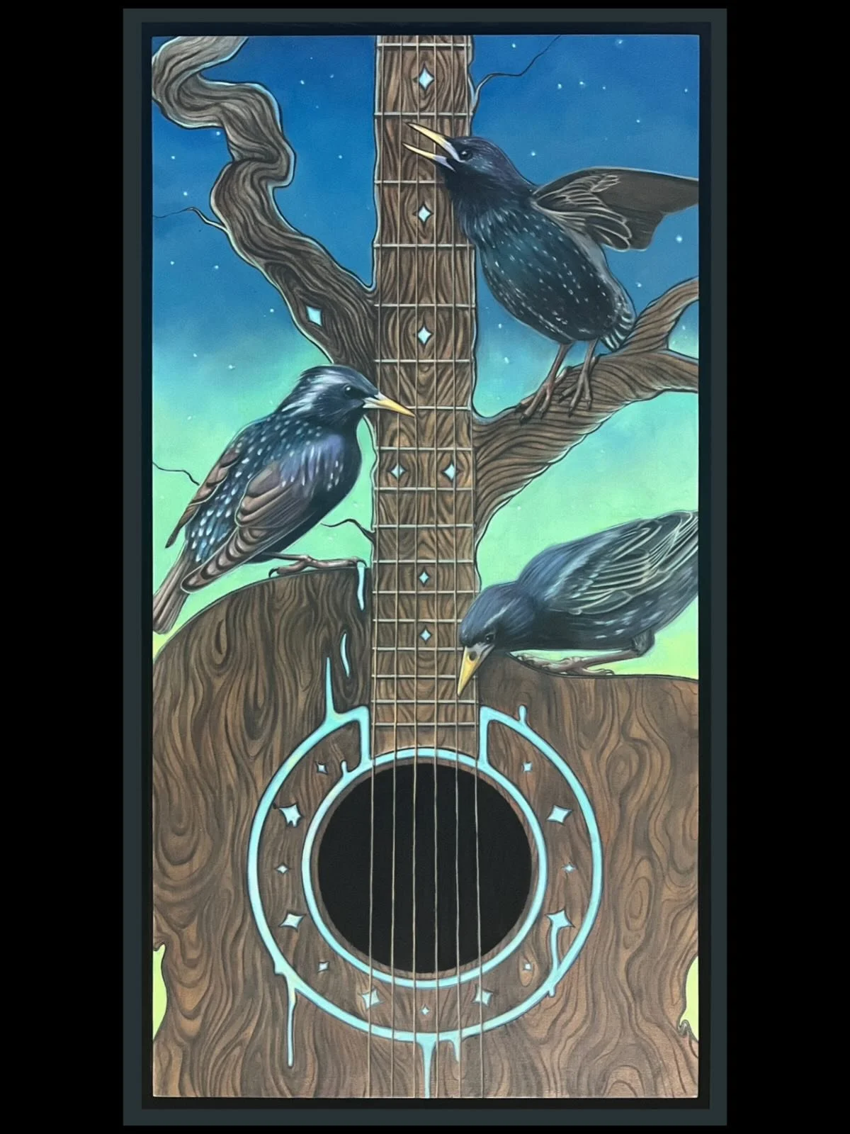 I am so lucky to have been able to participate in the Visual Sounds Show at @harrington_art_studio alongside some extremely talented artists. This painting will be up tonight and for a few weeks after.
You all know I love birds so I had to celebrate 