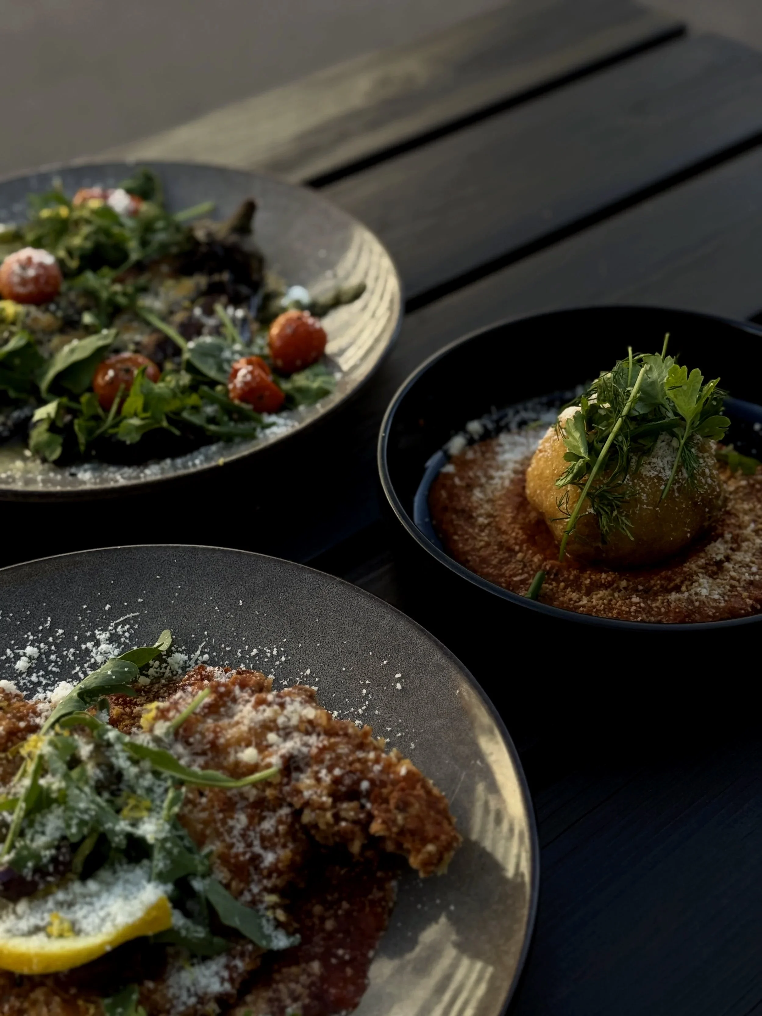 CHIMI MELANZANA, ARANCINI, CHICKEN PARM