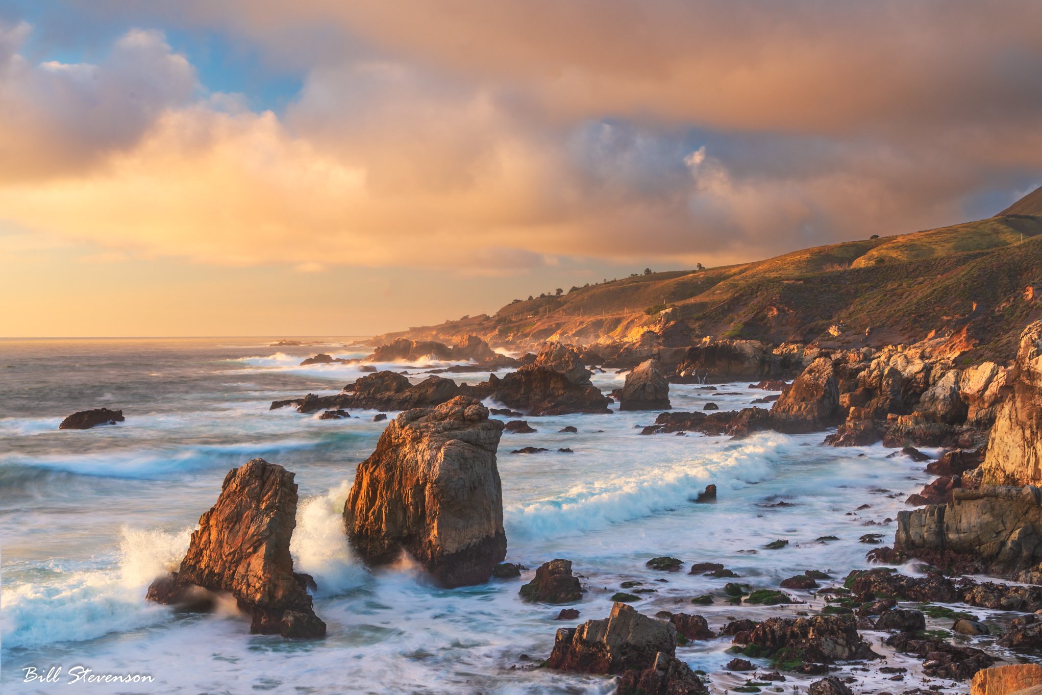 Sunset and sea stacks in Big Sur California