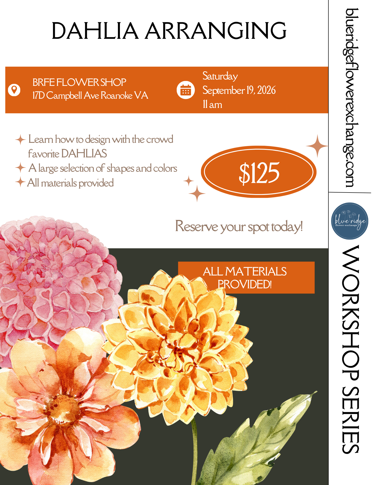 Dahlia Arranging Workshop - September 19th, 2026