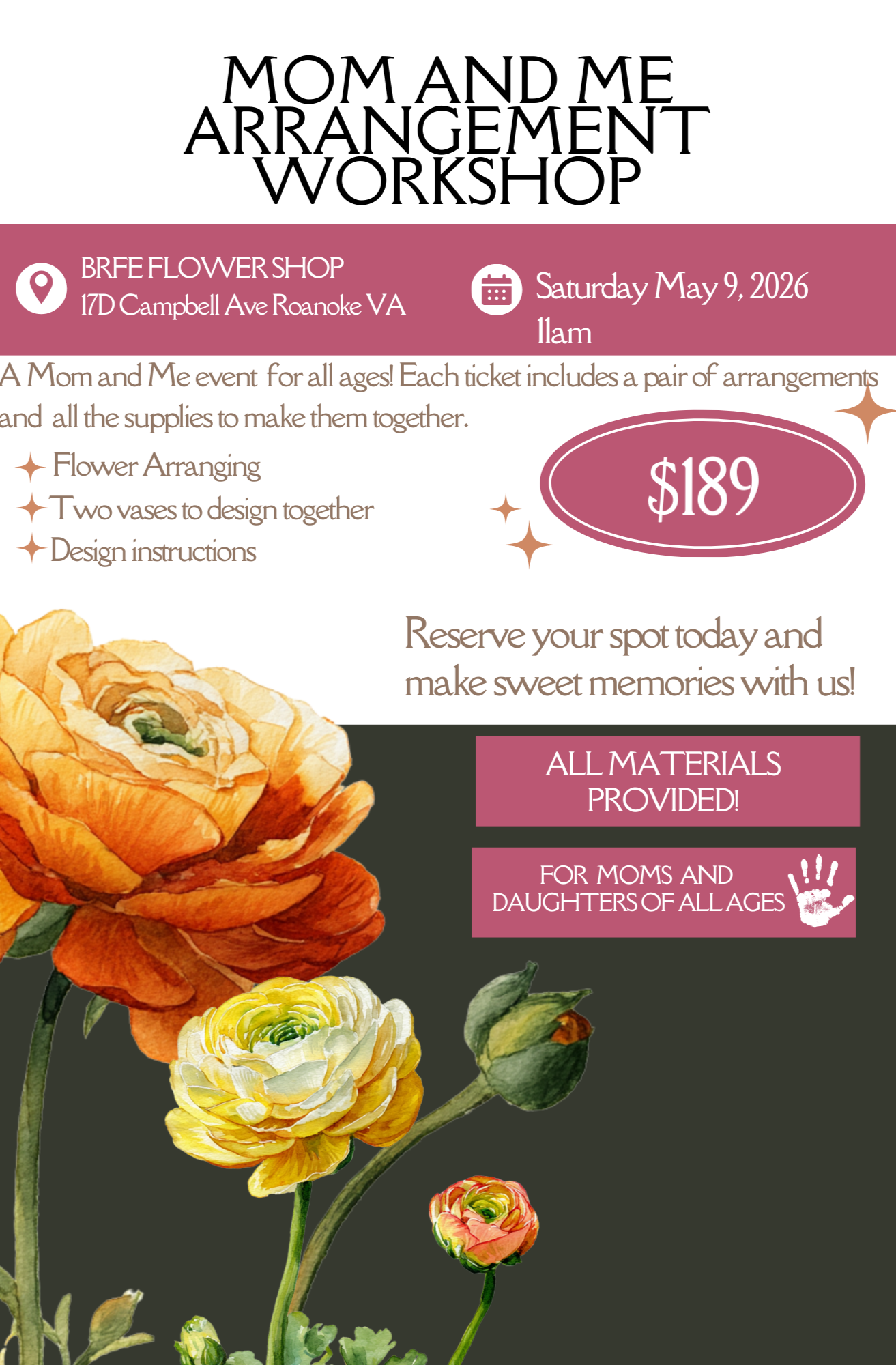 Mom + Me Arrangement Workshop - May 9th, 2026