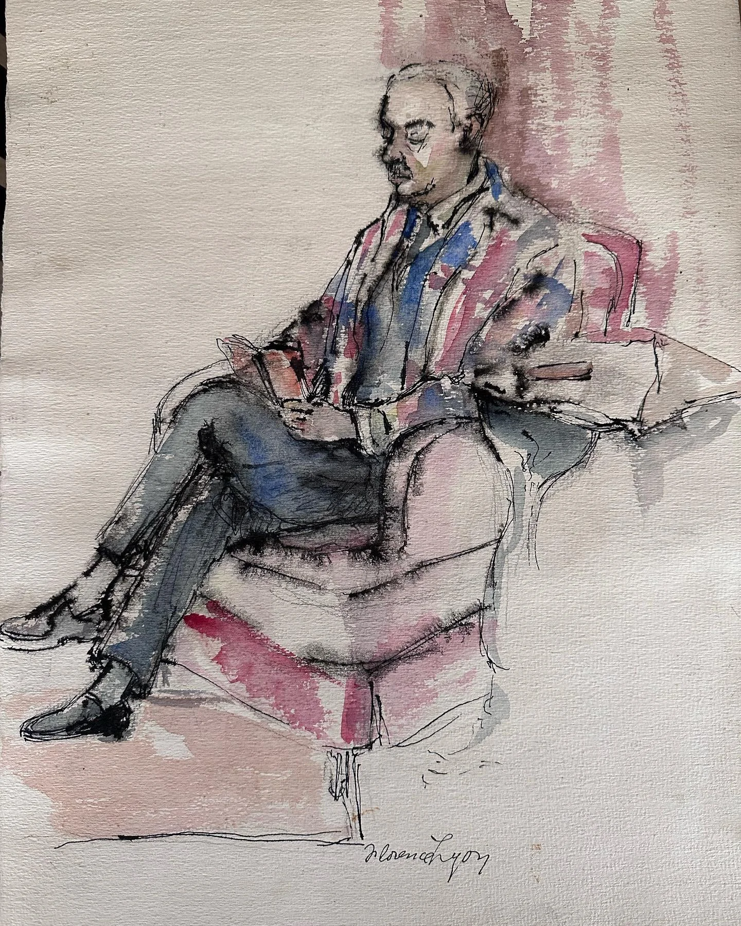 SOLD
Untitled 
Original Watercolor &amp; Ink
Signed:  Florence Lyon
Subject:  This portrait is of Leon Sircana, a former ambassador in Italy. Sircana was married to the artist&rsquo;s sister. 
14w x 19h
$175 plus shipping and tax