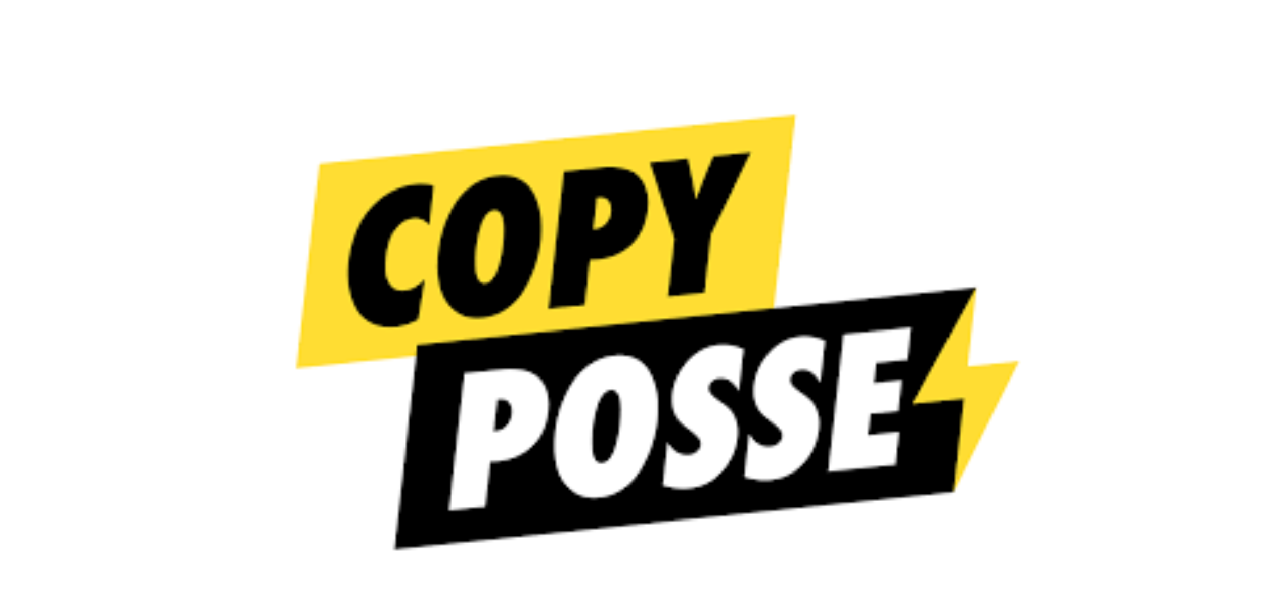 Logo with the words 'Copy' in black on a yellow background and 'Posse' in white on a black background, with a yellow lightning bolt design.