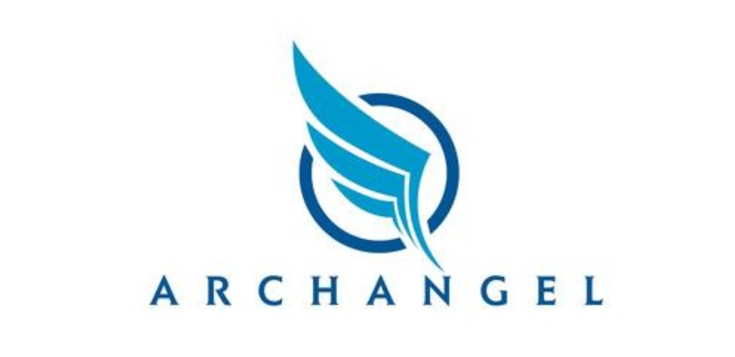 Logo for Archangel featuring a stylized blue and teal feather inside a blue circle, with the word 'ARCHANGEL' below in blue capital letters.