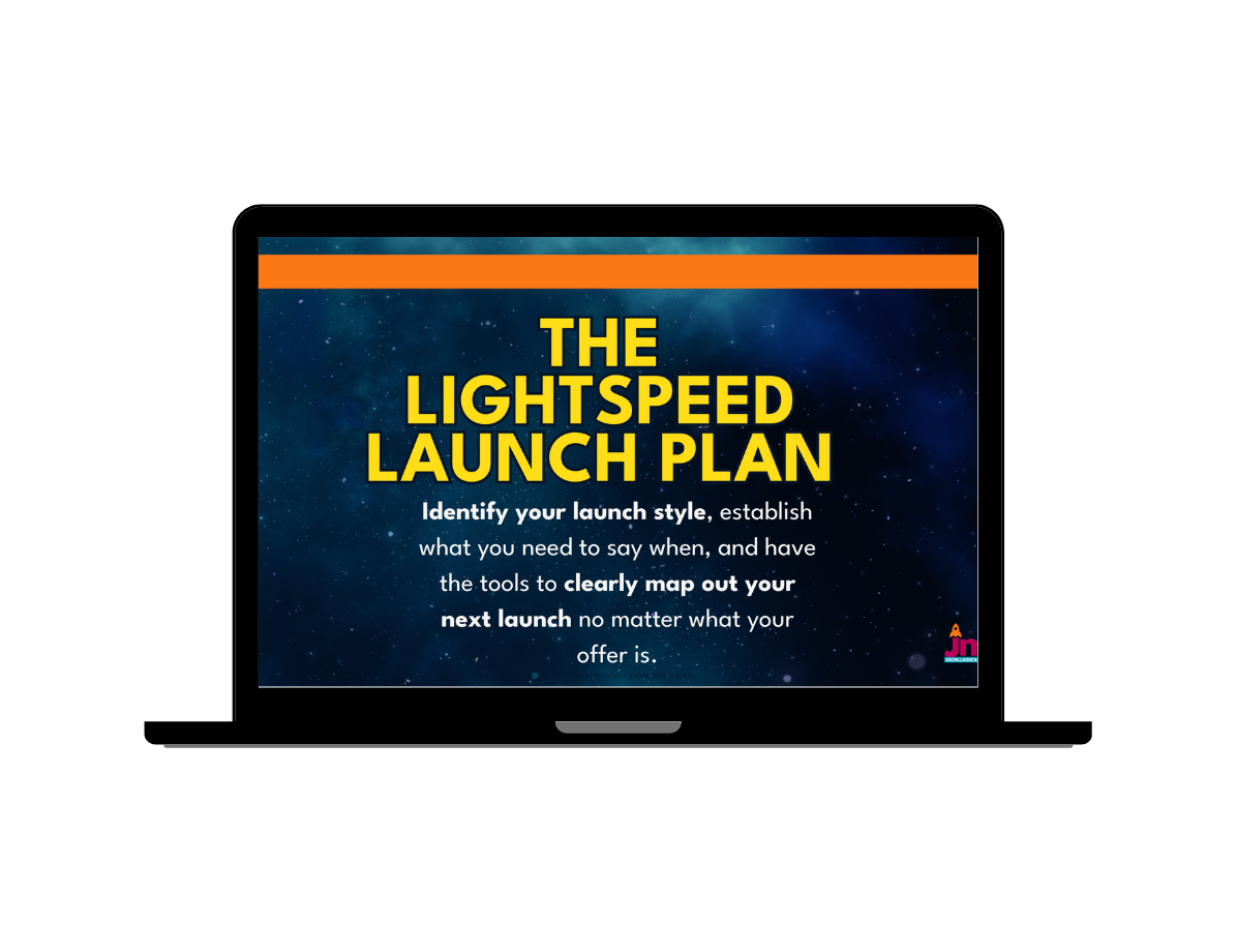 Slide titled 'The Lightspeed Launch Plan' with a space background, yellow and white text, and a small logo in the bottom right corner.