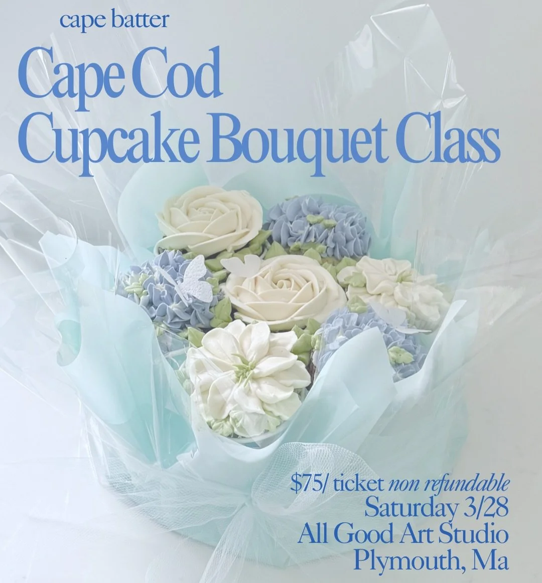 🌸 Cape Cod Cupcake Bouquet Class 🌸

Join us for a sweet and creative night out in downtown Plymouth! On Saturday, March 28th from 5&ndash;7 PM, we&rsquo;ll be hosting a cupcake bouquet decorating class at All Good Art Studio @allgoodartstudio ✨

Yo