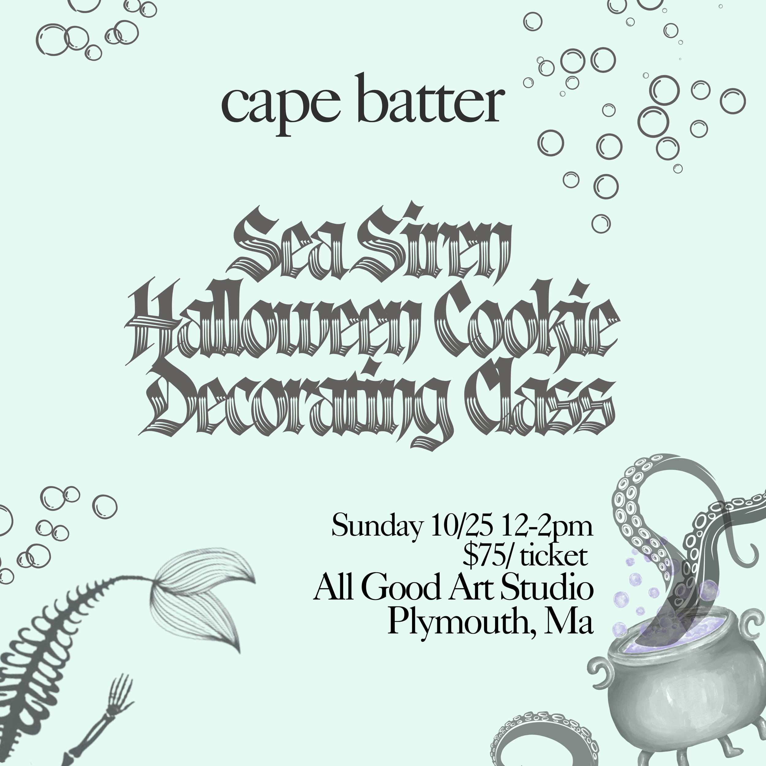 Sunday October 25th Sea Siren Halloween Cookie Decorating Class