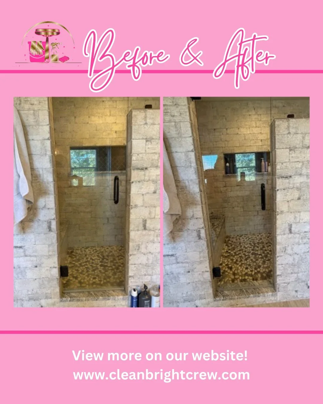 From cloudy to crystal clear! ✨ 

There's something so satisfying about transforming a glass shower door from foggy and spotted to sparkling clean. This homeowner can now enjoy their beautiful stone shower the way it was meant to be seen!

Ready to s