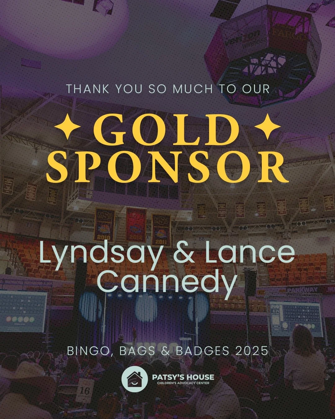 Thank you so much to Lyndsay &amp; Lance Cannedy for being Gold Sponsors at Bingo, Bags &amp; Badges 2025! 

We're so grateful for your generosity that helps us continue to provide services to people in need!