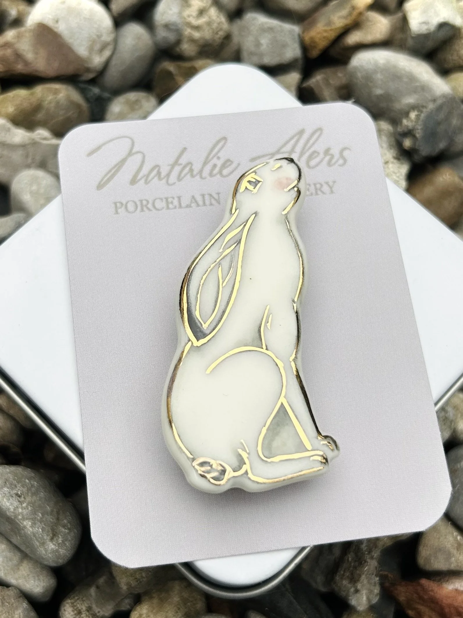 Star gazer, Hare porcelain brooch, ceramic brooch, handmade jewellery, gift for her, stars and moon