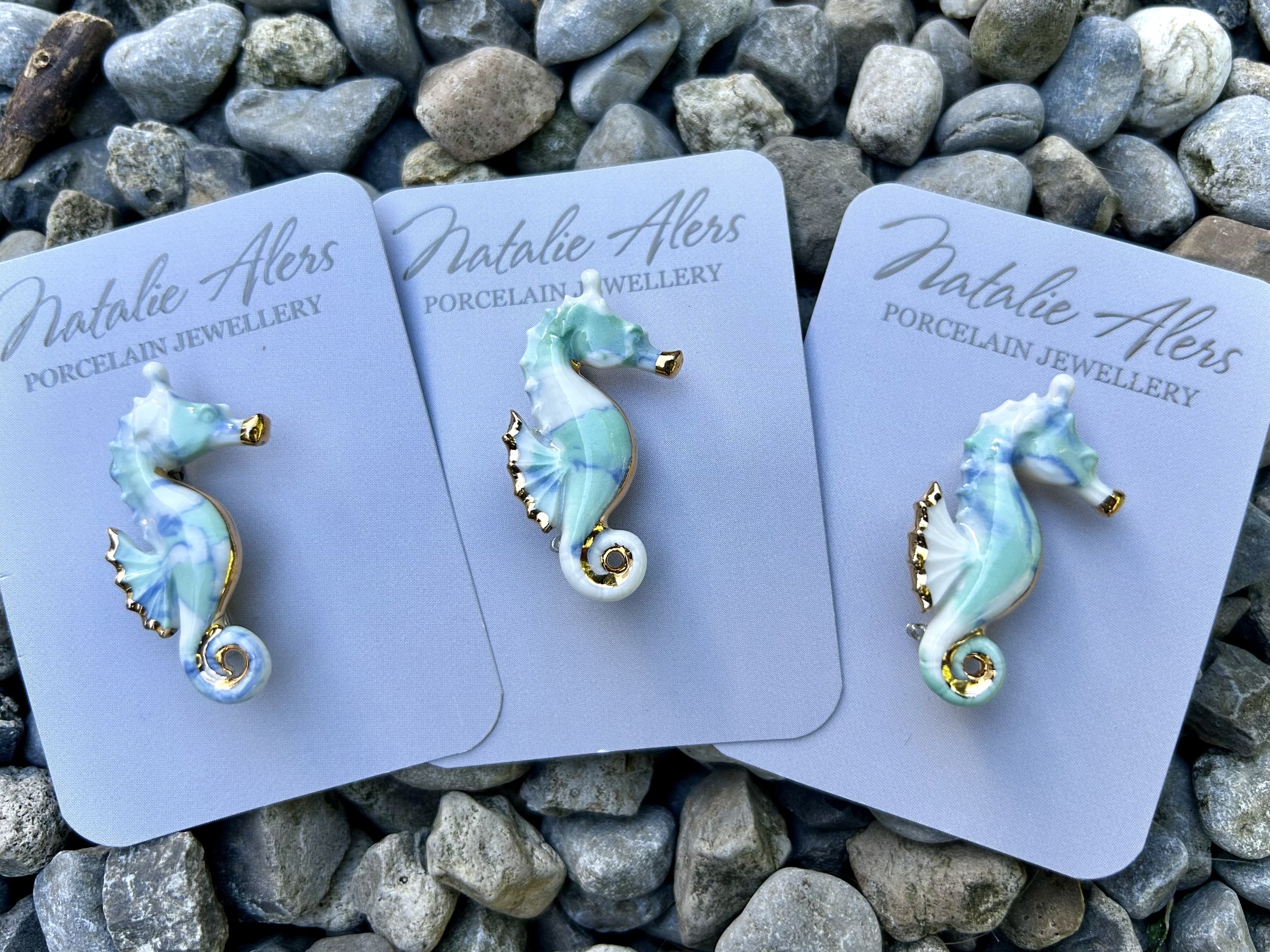 Minty Seahorse brooch, porcelain brooch, ceramic brooch, handmade jewellery, gift for her
