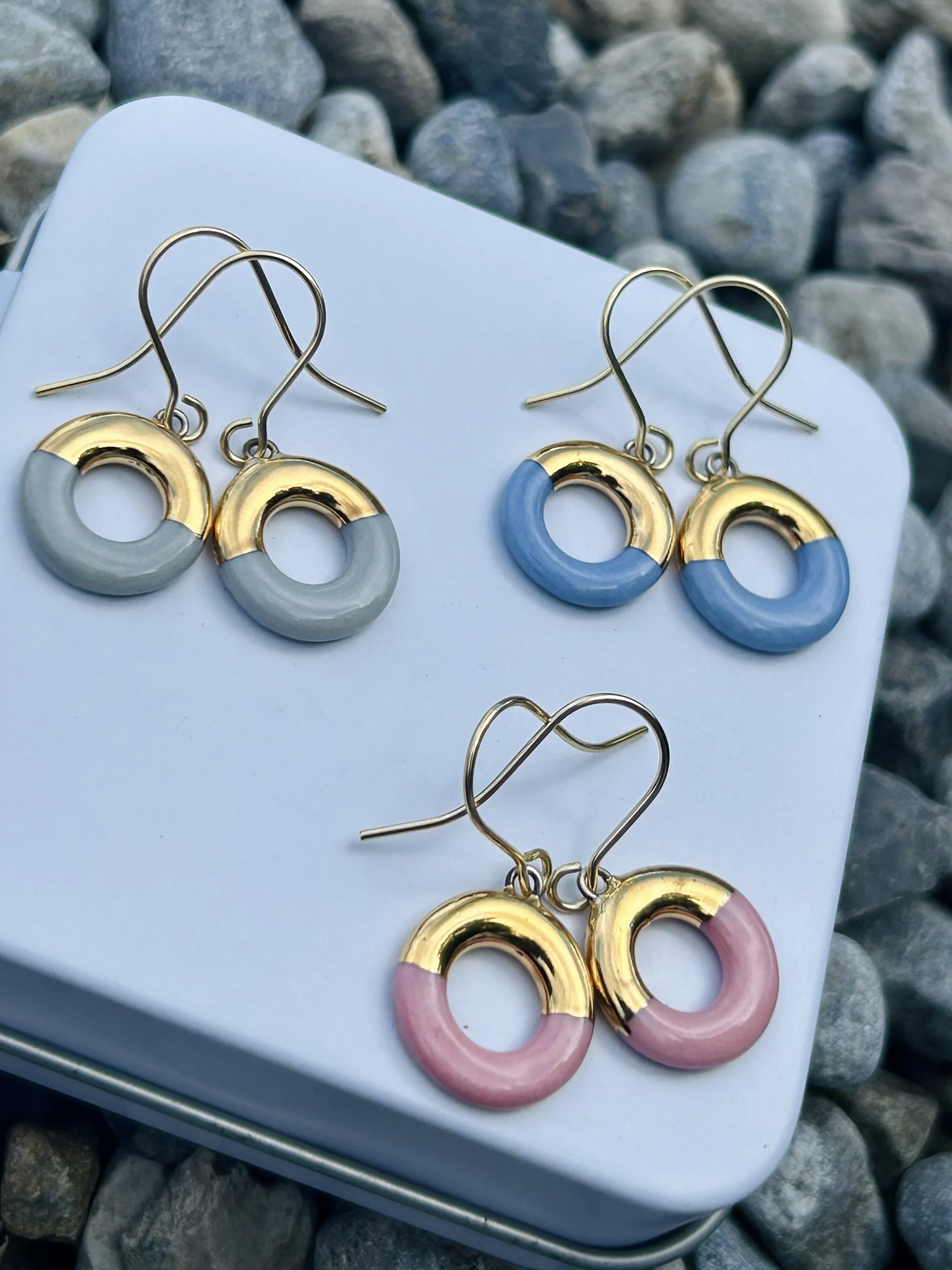 Porcelain earrings, porcelain hooks, gold earrings, dangle earrings, statement jewellery