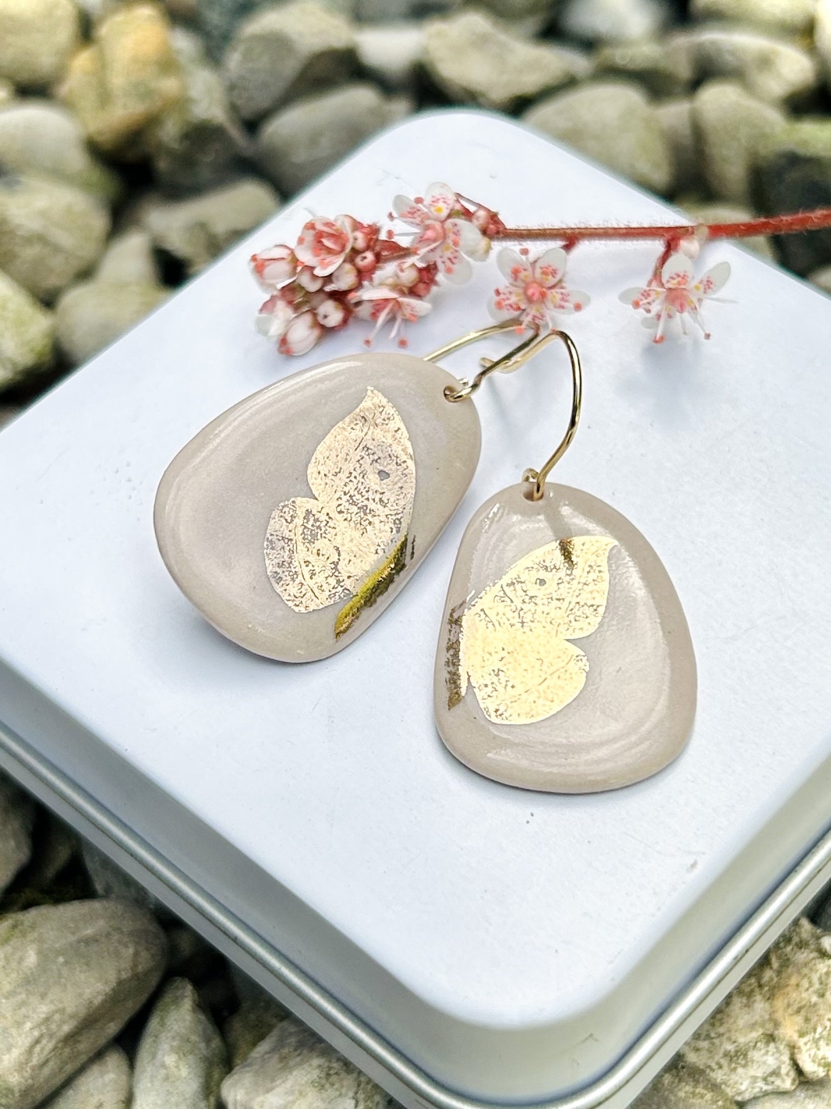Porcelain earrings, porcelain dangles, dangles, gold earrings, gift for her