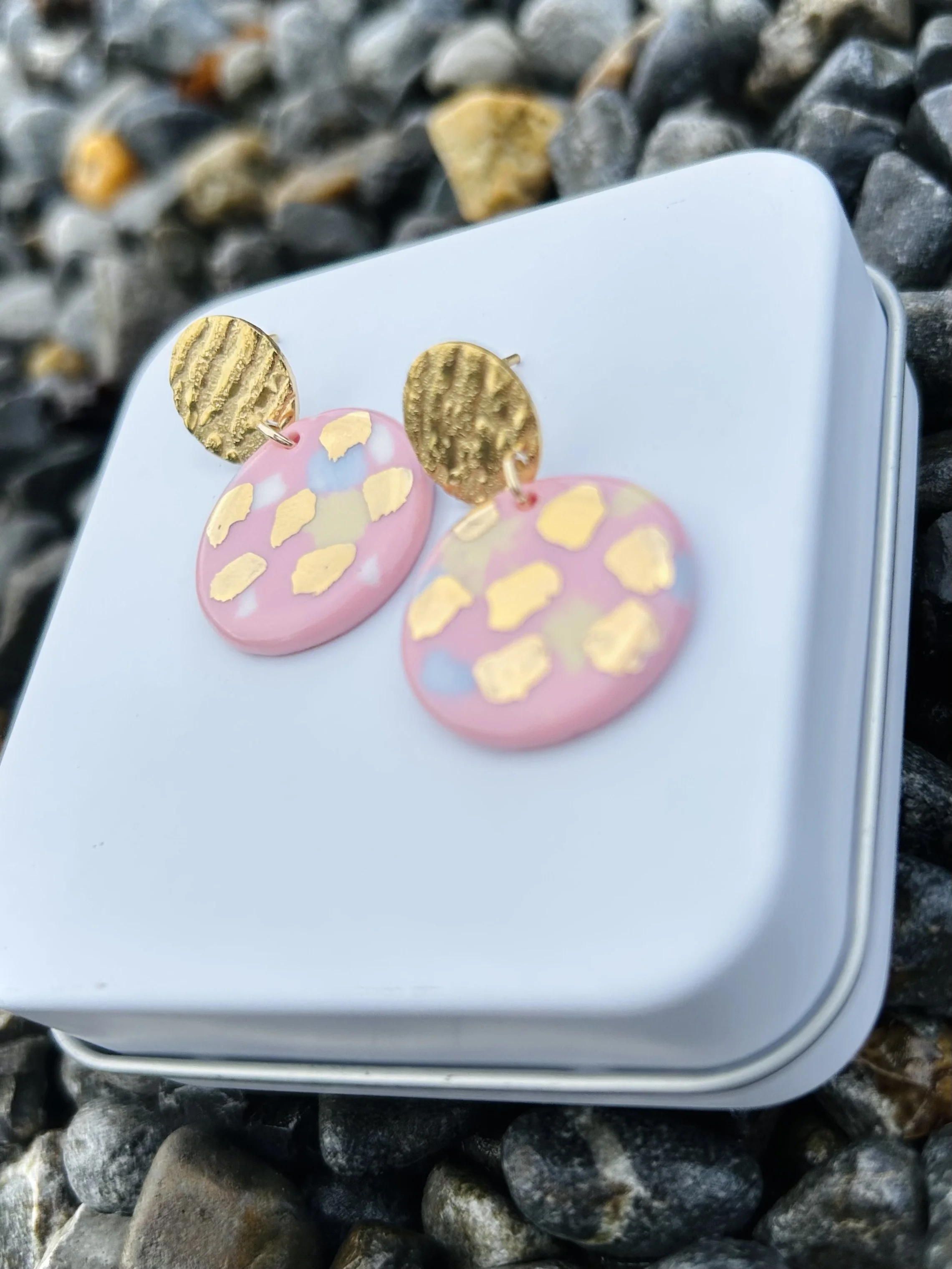 Pink Porcelain earrings, porcelain studs, studs, gold earrings, gift for her