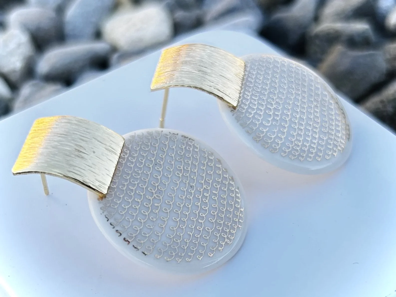 Porcelain earrings, porcelain studs, studs, gold earrings, gift for her