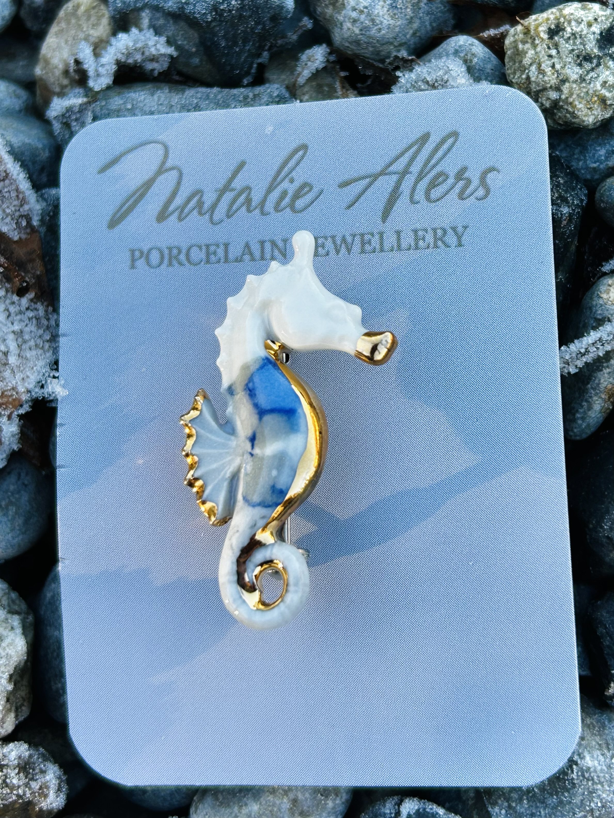 Tropical Seahorse brooch, porcelain brooch, ceramic brooch, handmade jewellery, gift for her