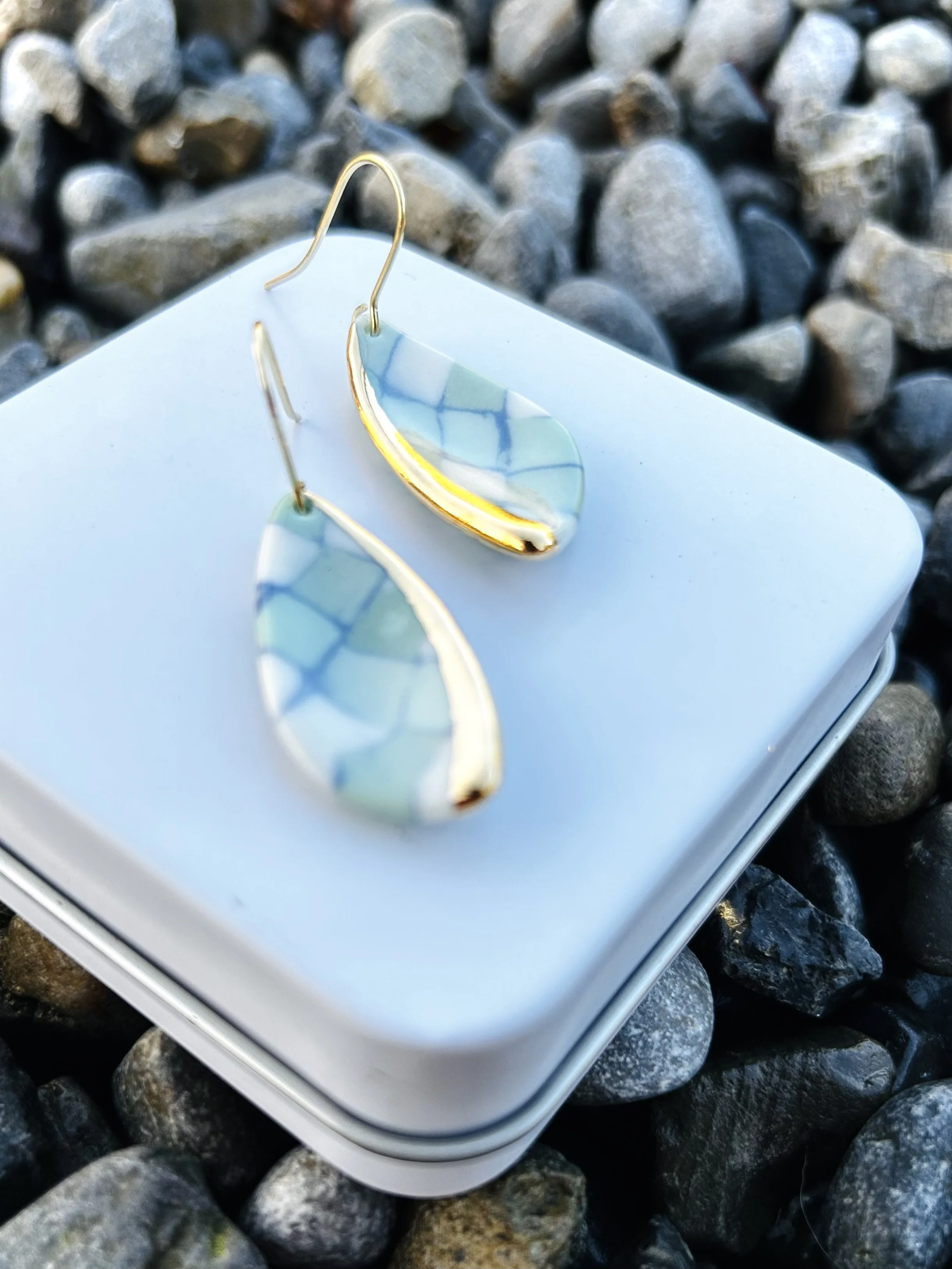 Leaf dangles, Porcelain earrings, porcelain dangles, dangles, platinum earrings, gift for her