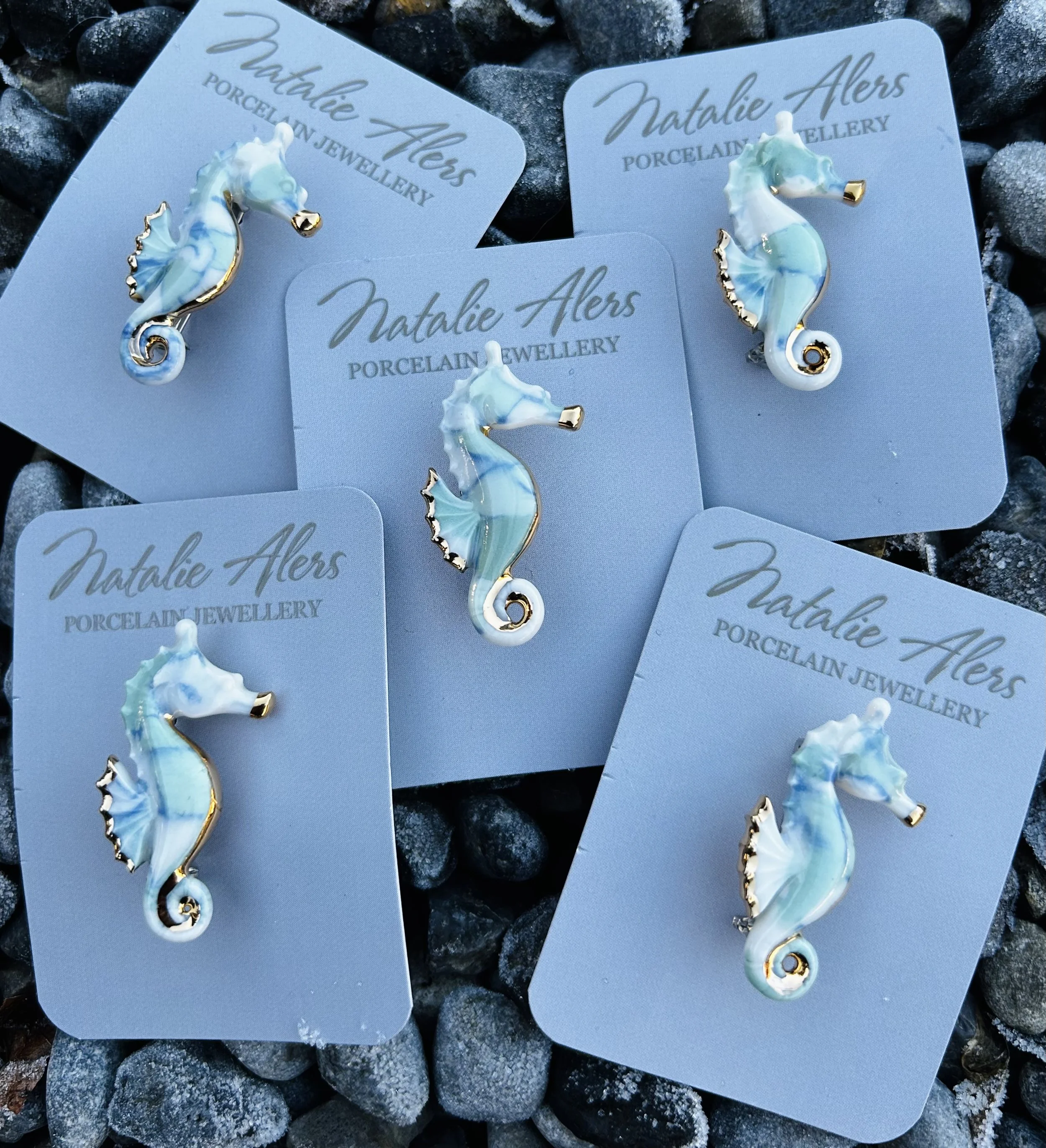 Light Green Seahorse brooch, porcelain brooch, ceramic brooch, handmade jewellery, gift for her