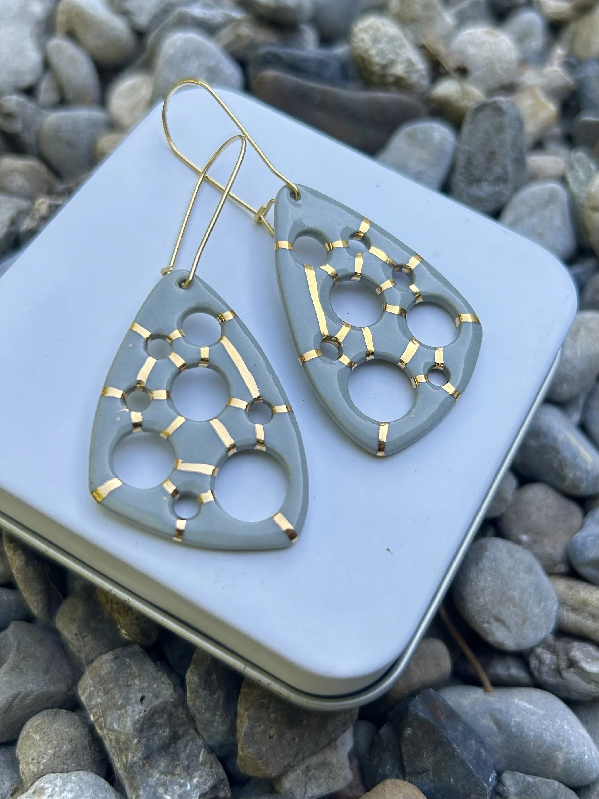 Porcelain earrings, porcelain hooks, gold earrings, handmade earrings, statement jewellery