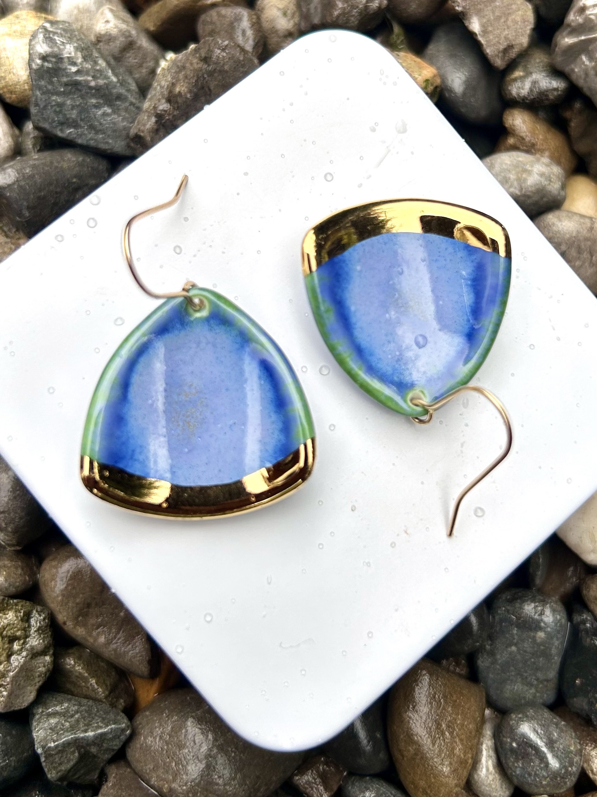Porcelain earrings, porcelain hooks, gold earrings, dangle earrings, statement jewellery