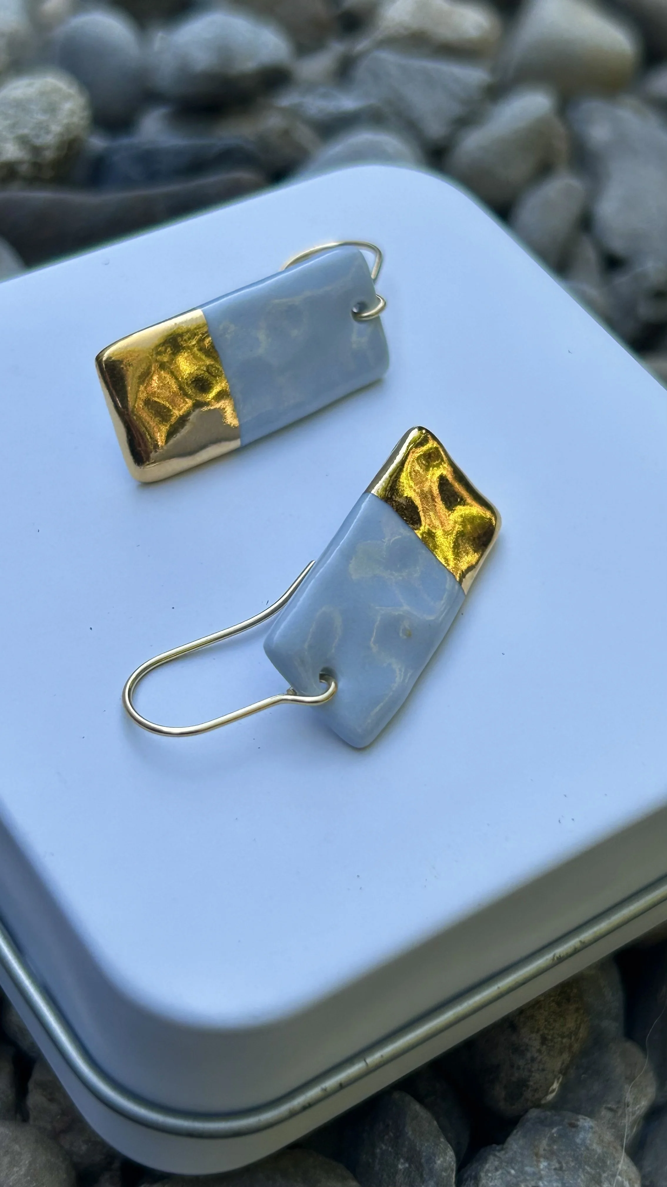 Porcelain earrings, porcelain hooks, gold earrings, dangle earrings, statement jewellery