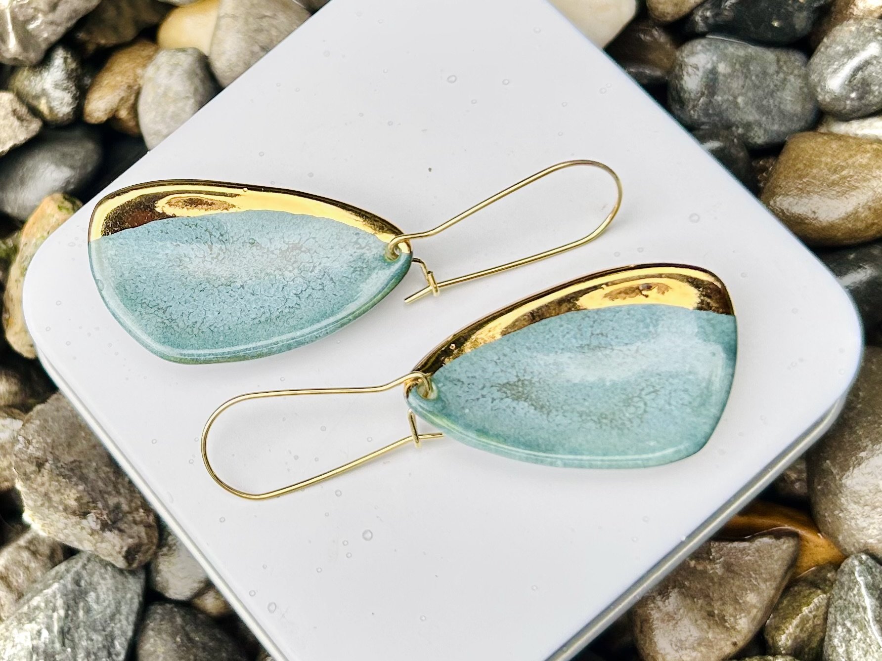 Porcelain earrings, porcelain hooks, gold earrings, handmade earrings, statement jewellery