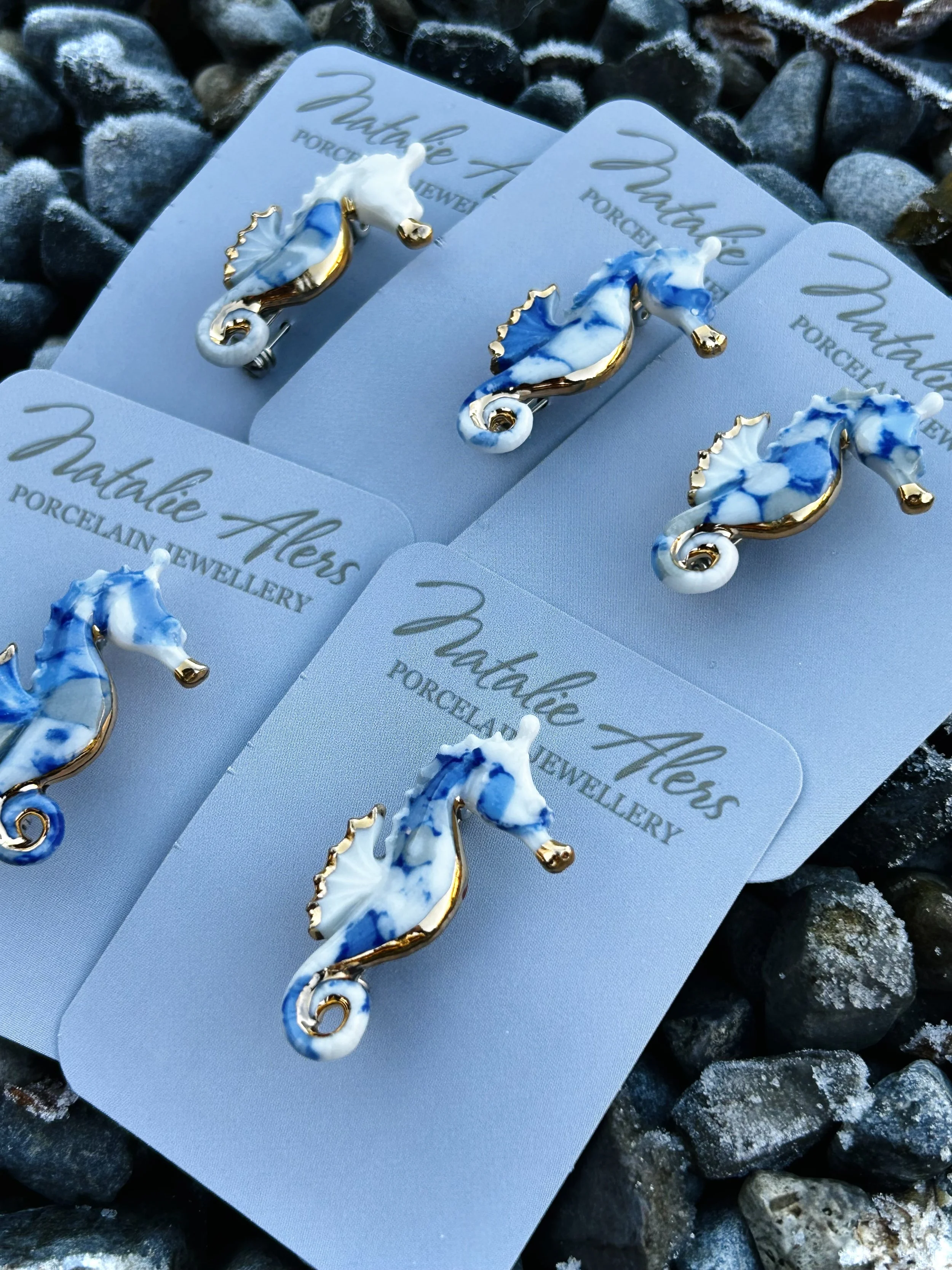 Blue Seahorse brooch, porcelain brooch, ceramic brooch, handmade jewellery, gift for her