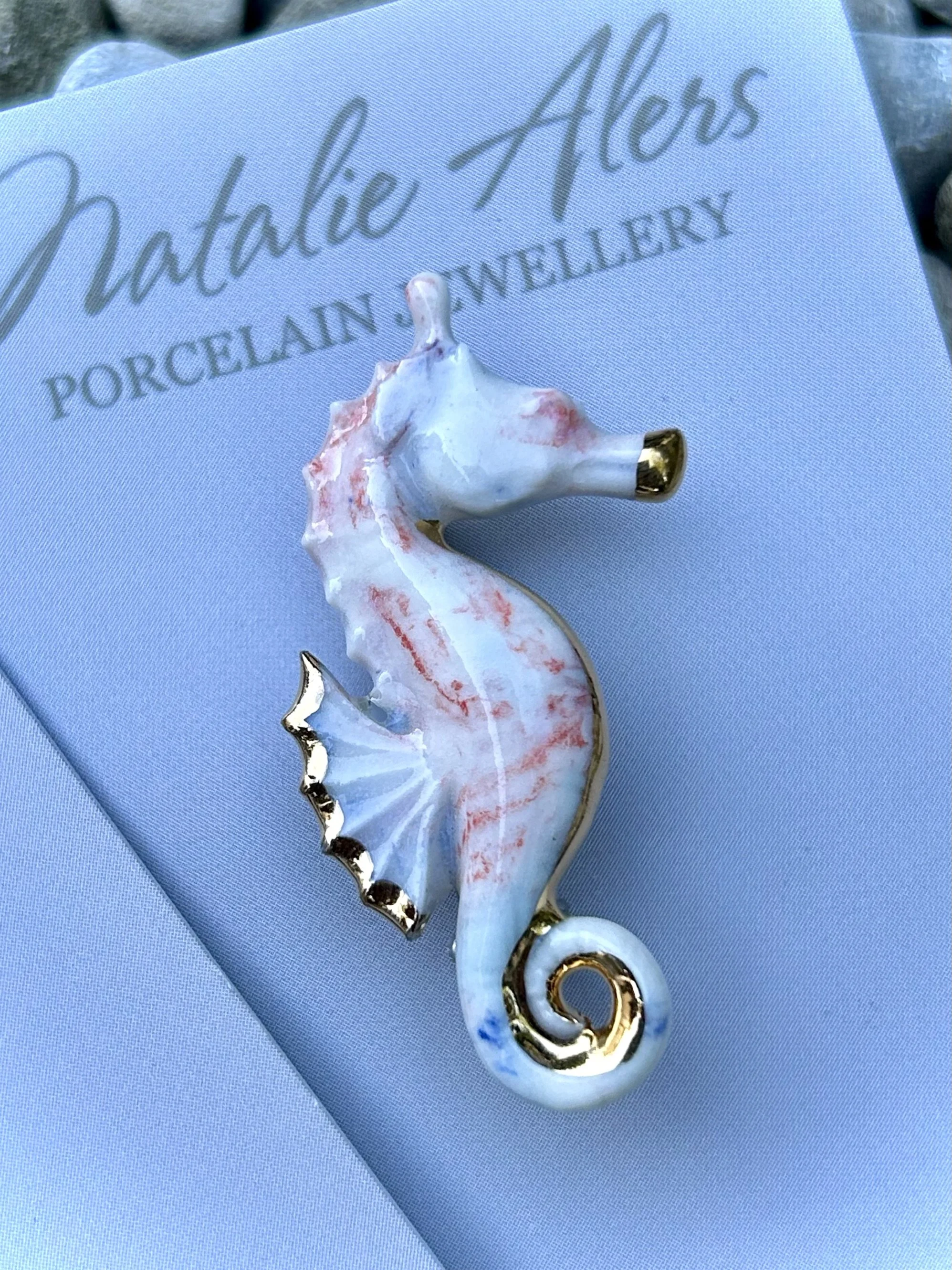 Seahorse brooch, porcelain brooch, ceramic brooch, handmade jewellery, gift for her