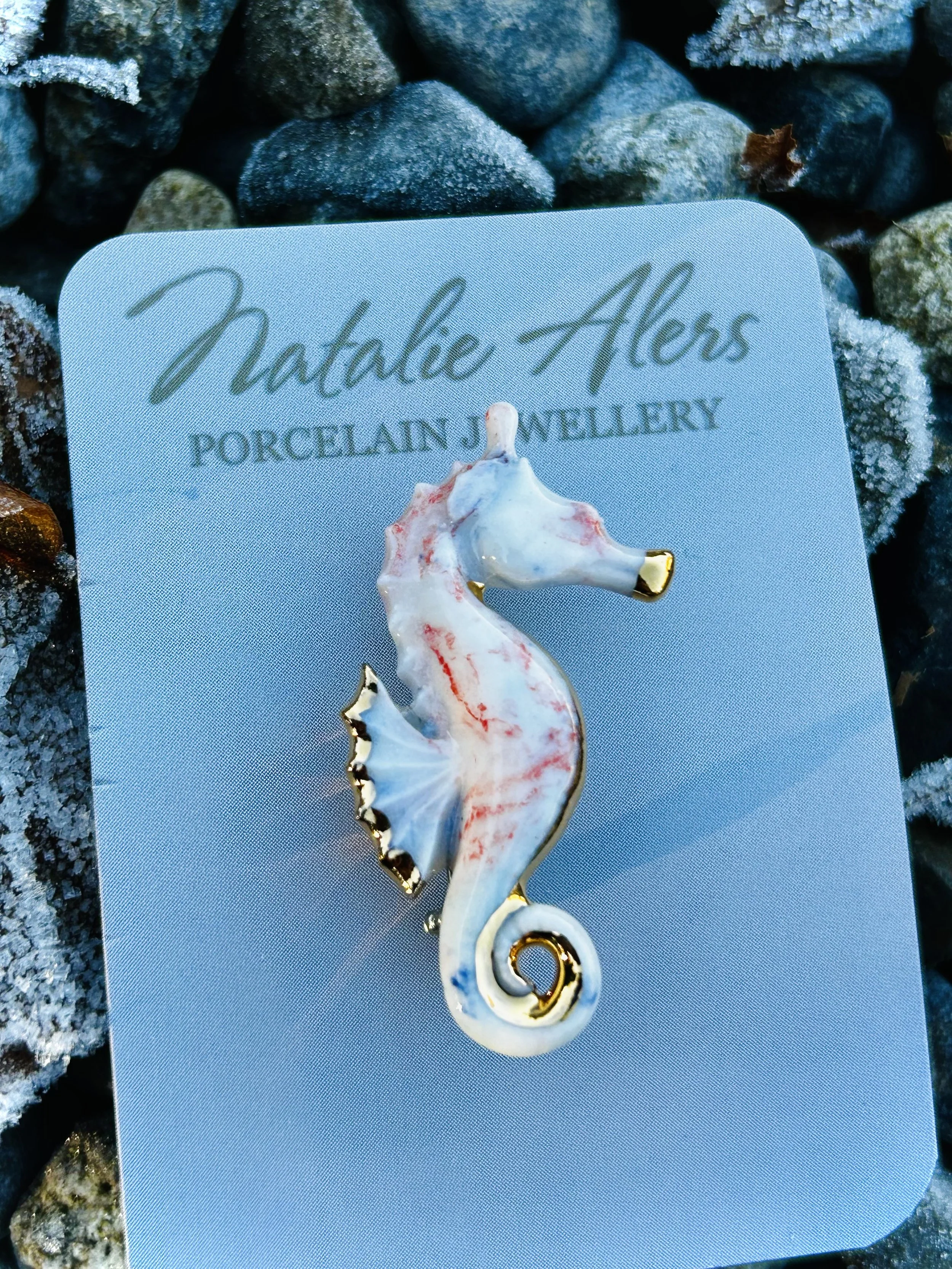 Seahorse brooch, porcelain brooch, ceramic brooch, handmade jewellery, gift for her