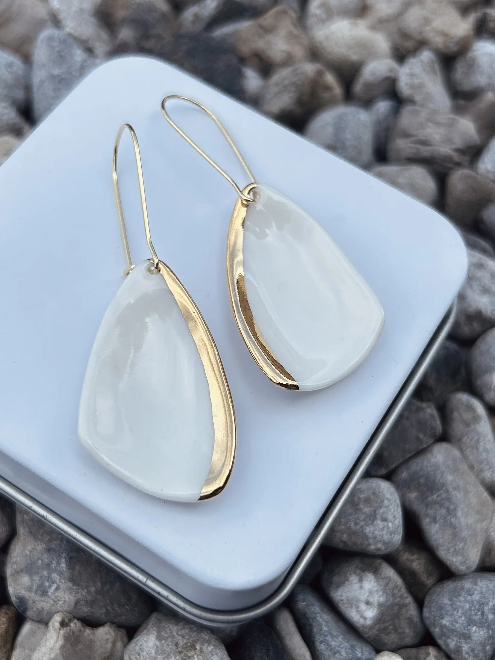 Porcelain earrings, porcelain hooks, gold earrings, handmade earrings, statement jewellery