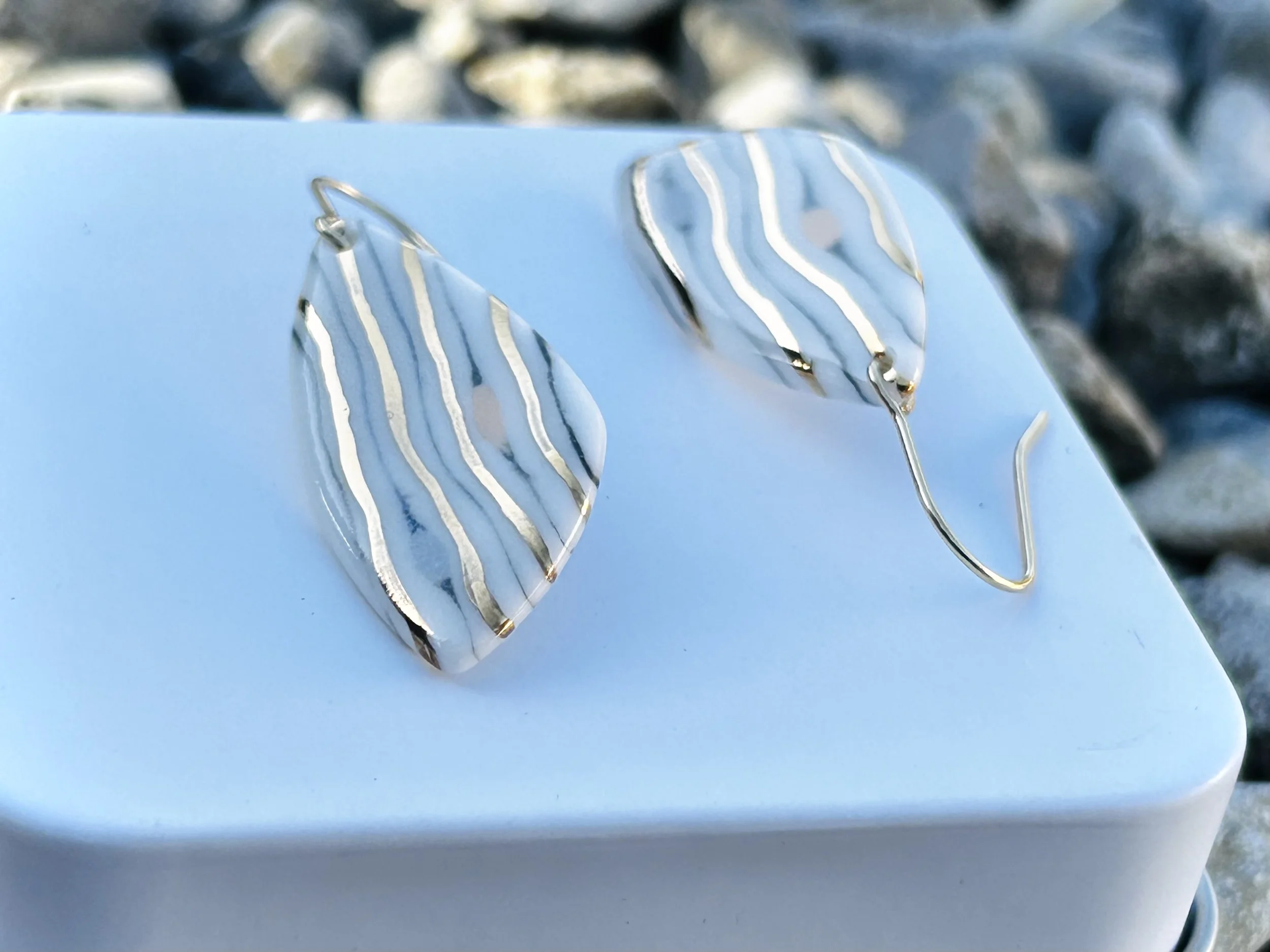 Leaf dangles, Porcelain earrings, porcelain dangles, dangles, gold earrings, gift for her