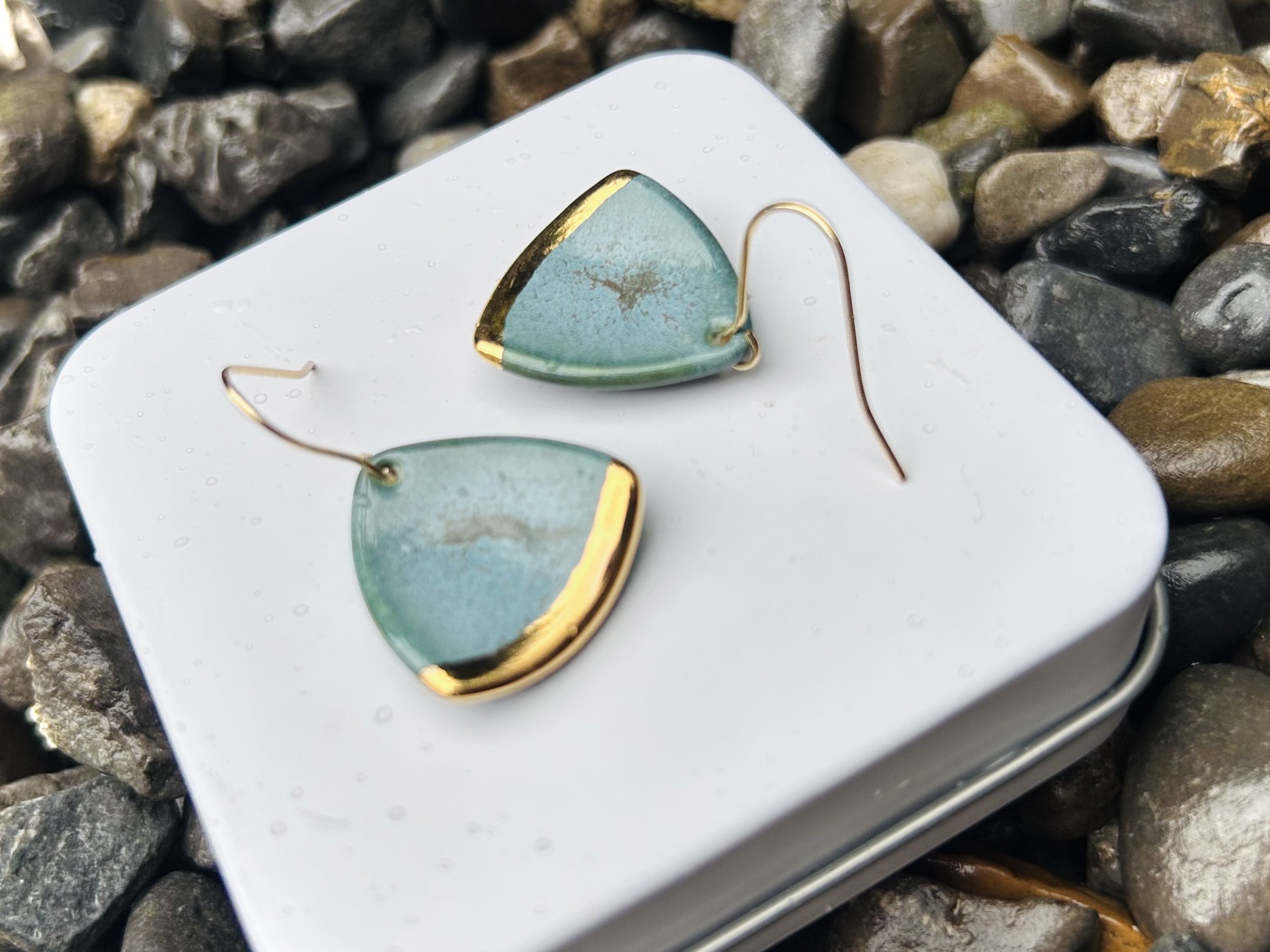Porcelain earrings, porcelain hooks, gold earrings, dangle earrings, statement jewellery
