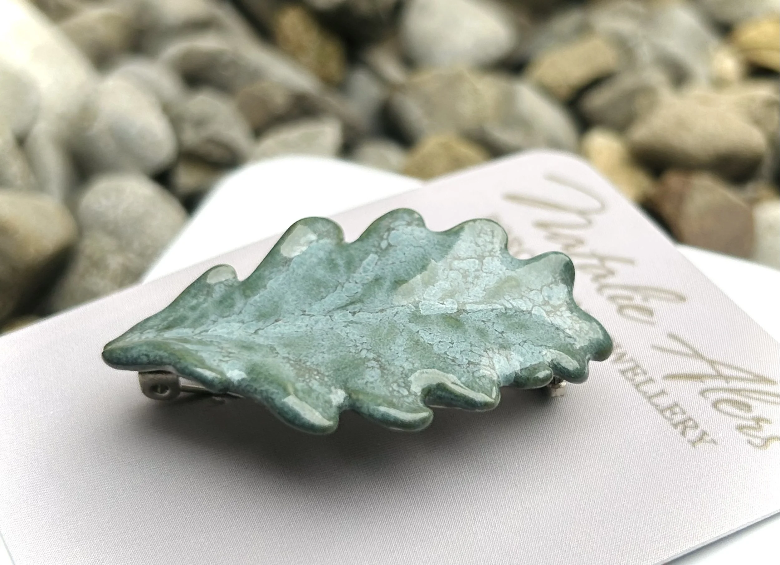 Oak leaf porcelain brooch, ceramic brooch, handmade jewellery, gift for her