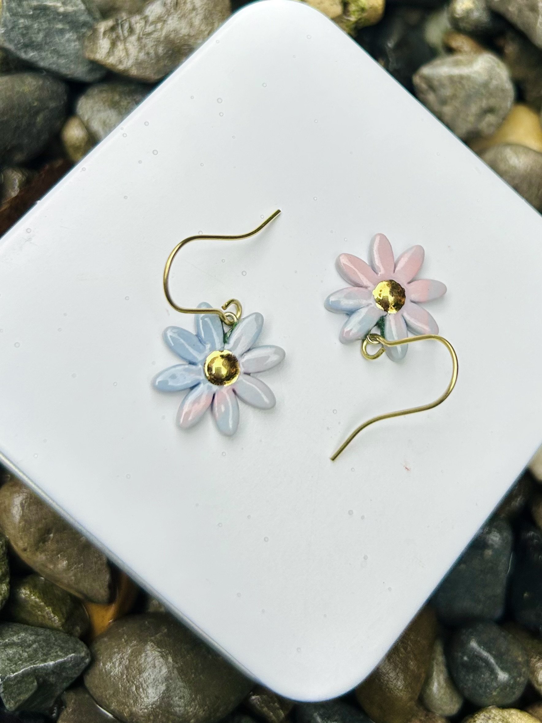 Daisy earrings, porcelain dangles, dangles, earrings, gift for her